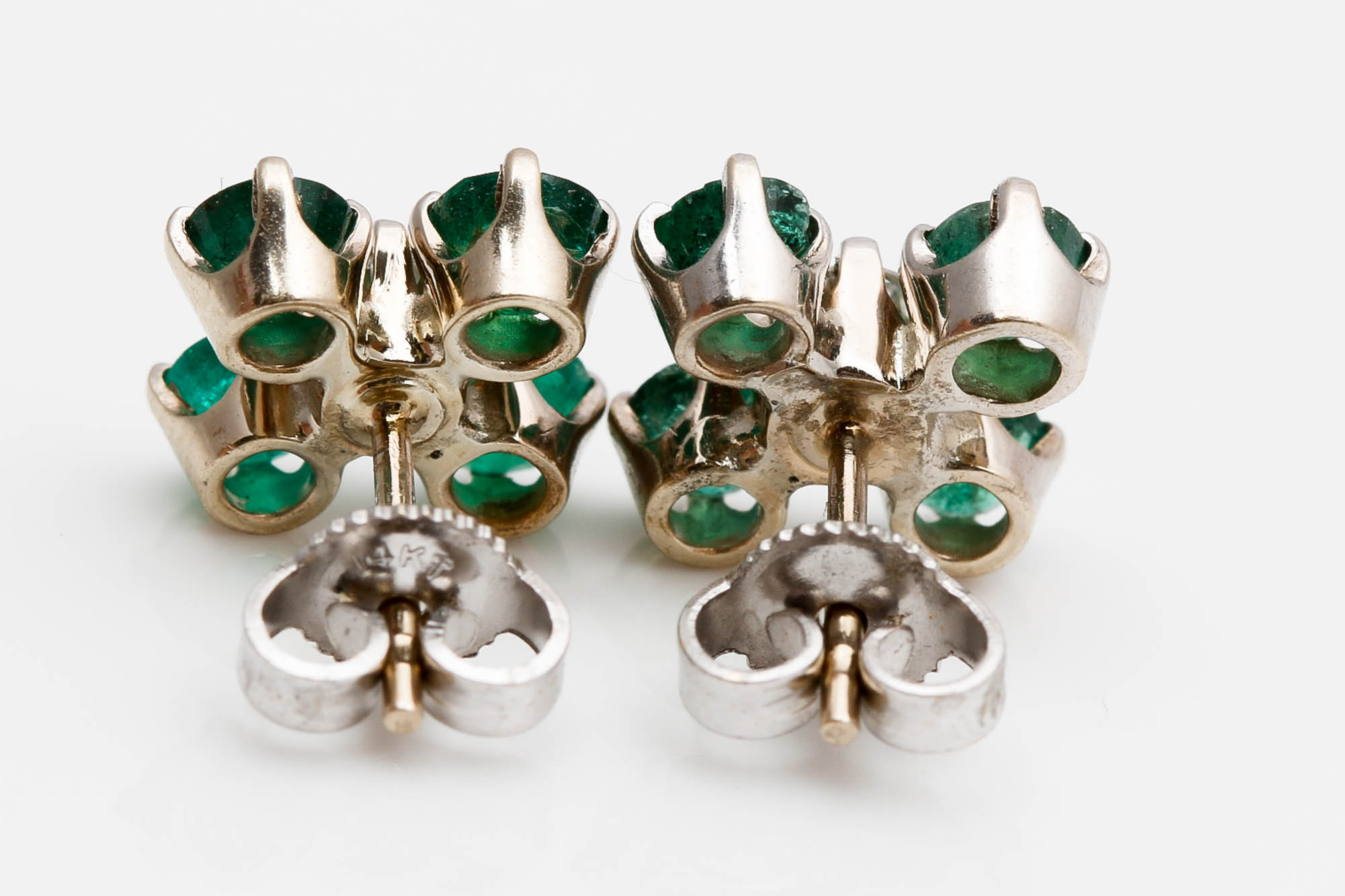 14K White Gold Emerald and Diamond Earrings