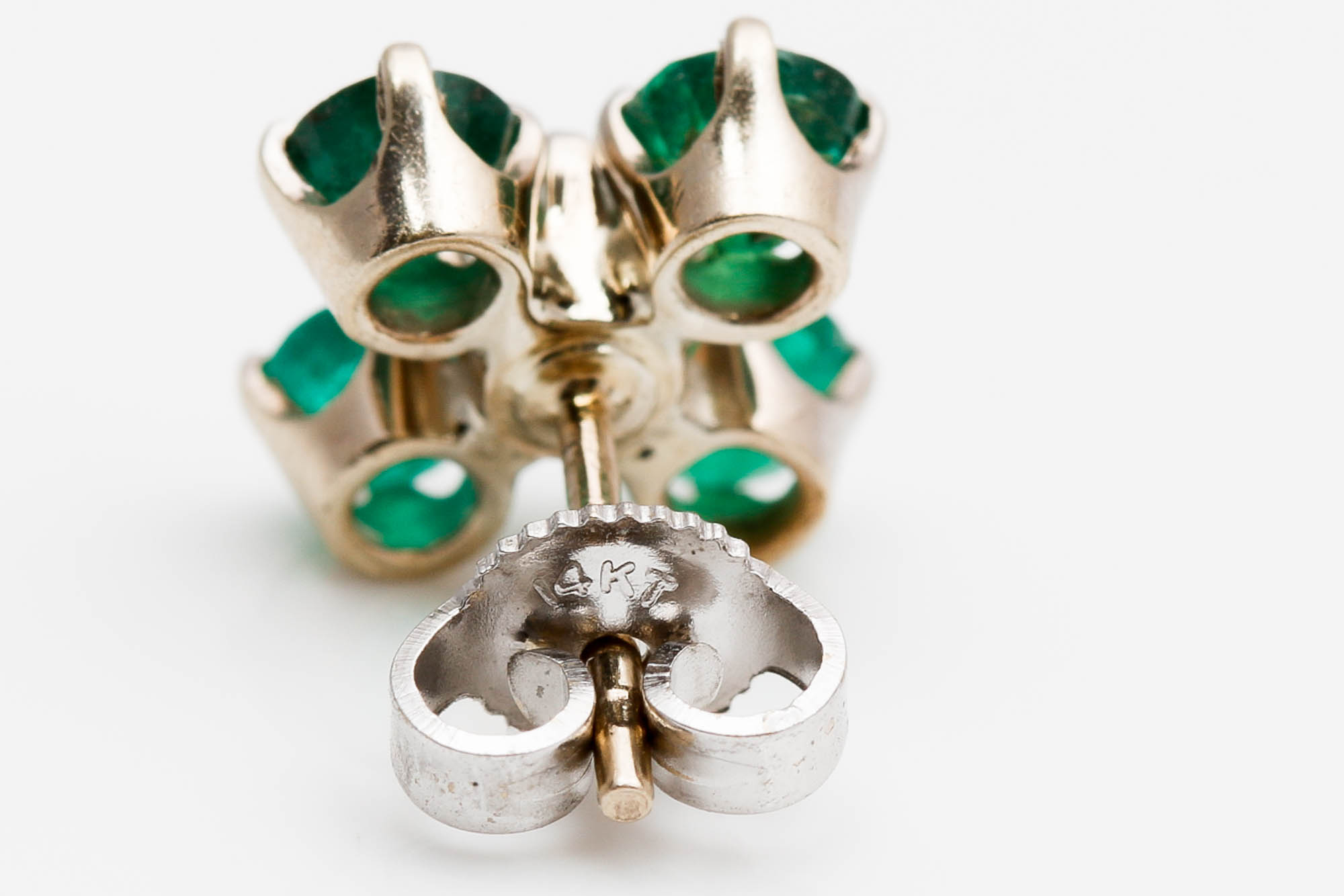 14K White Gold Emerald and Diamond Earrings