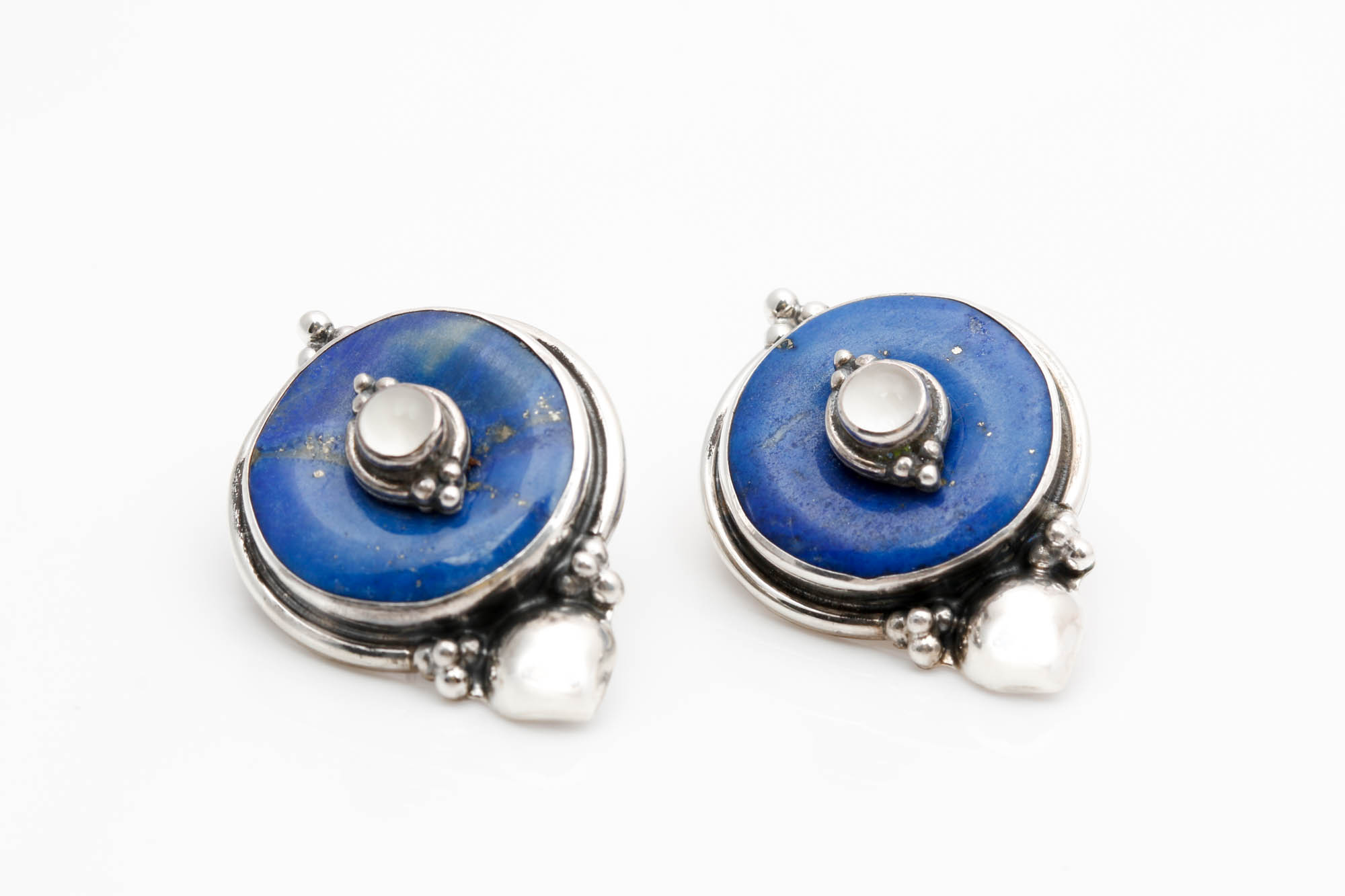 Sterling Silver Moonstone and Lapis Lazuli Earrings