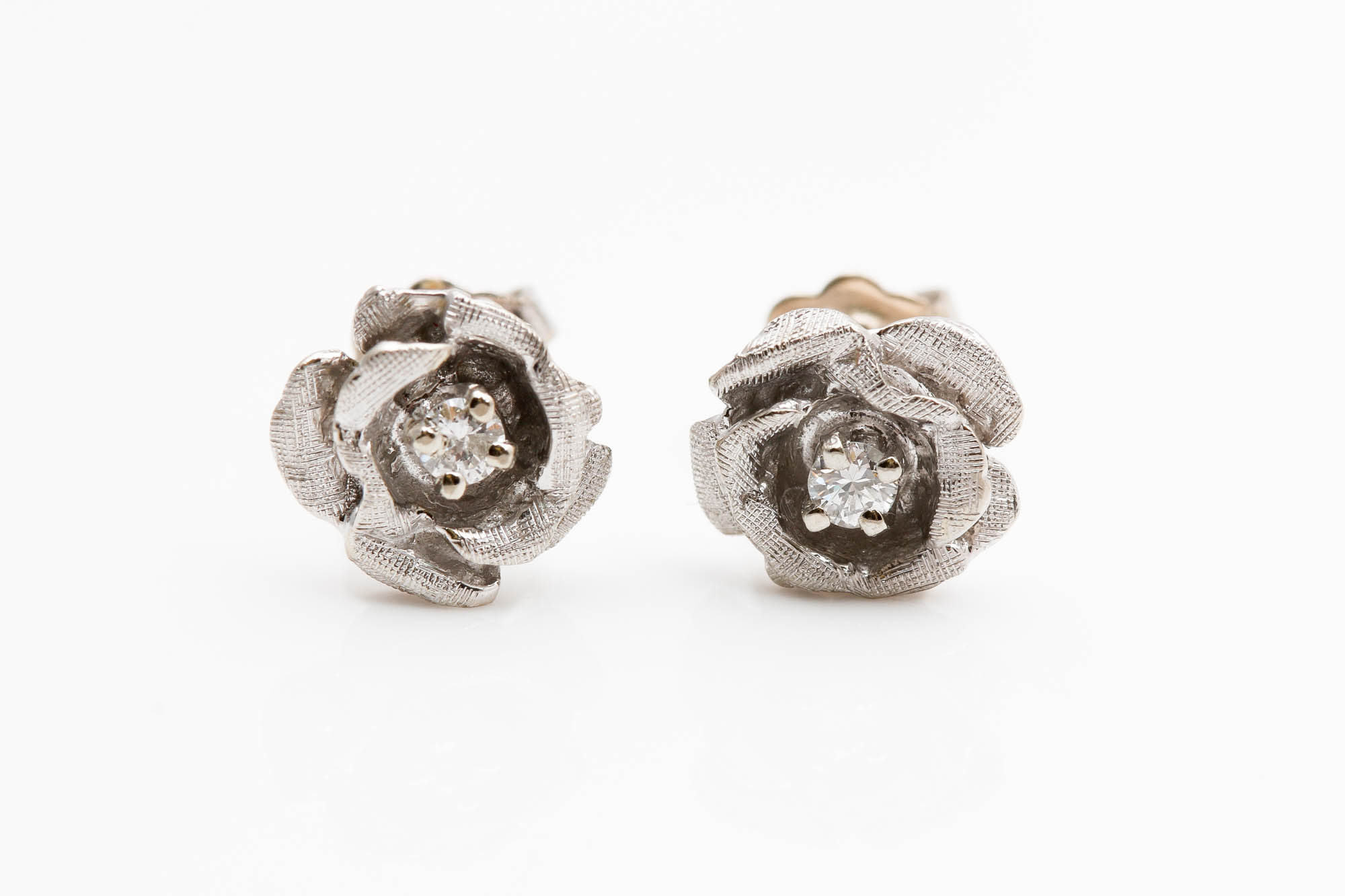 14K White Gold Diamond Rose Studs