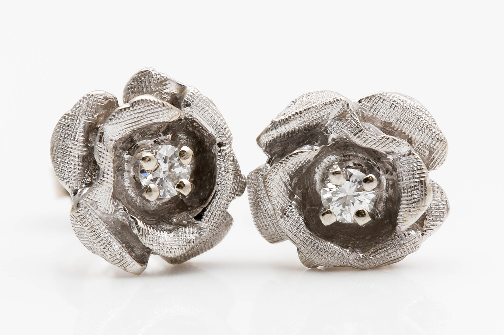 14K White Gold Diamond Rose Studs