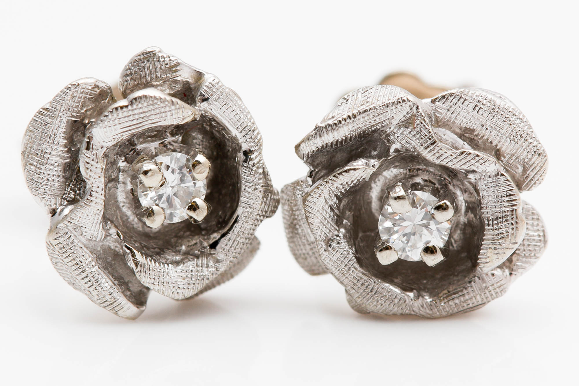 14K White Gold Diamond Rose Studs