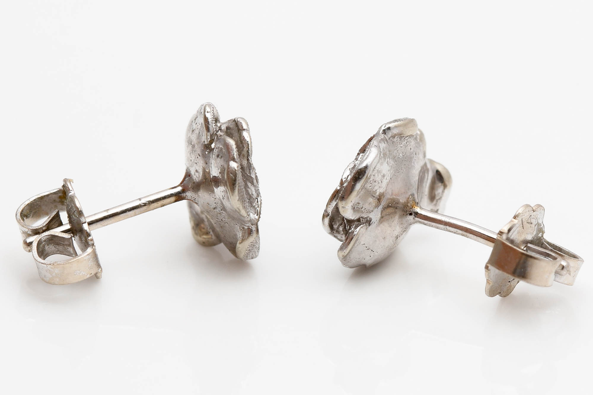 14K White Gold Diamond Rose Studs