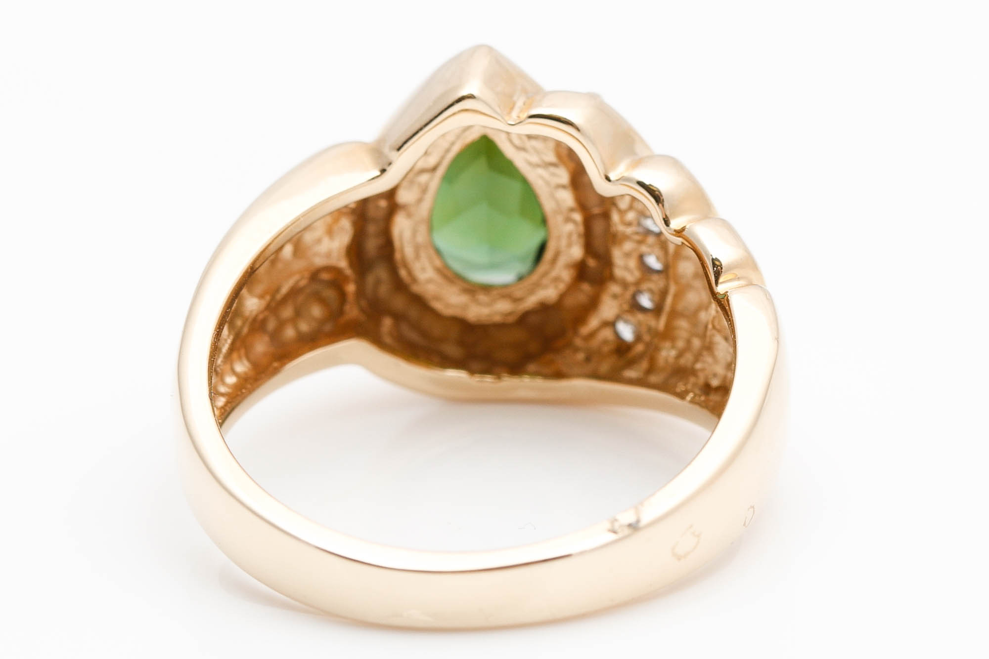 14K Yellow Gold Green Tourmaline and Diamond Ring