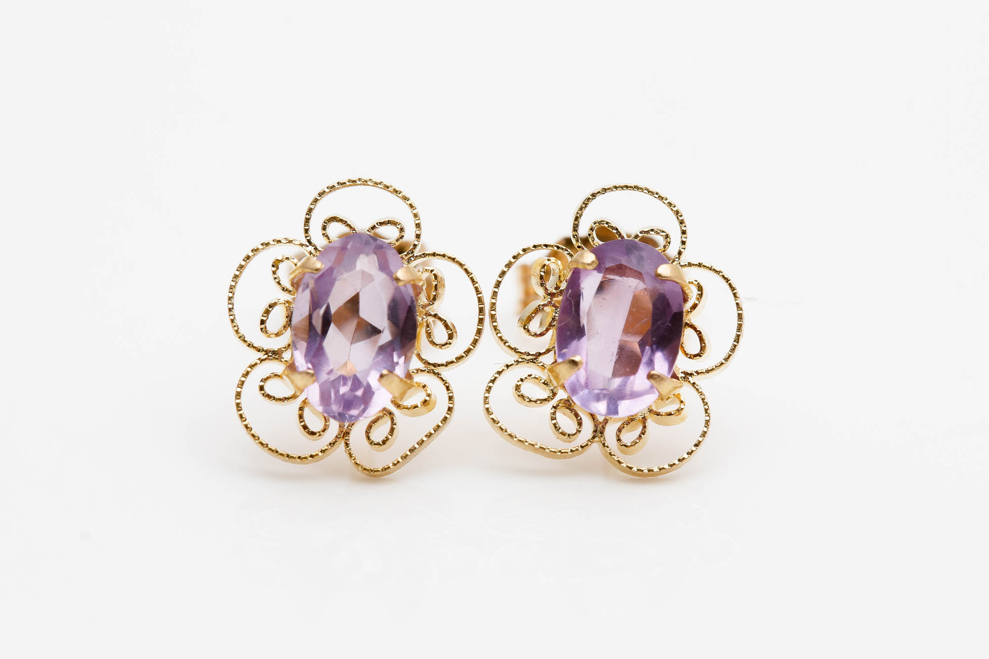 14K Yellow Gold Amethyst Earrings