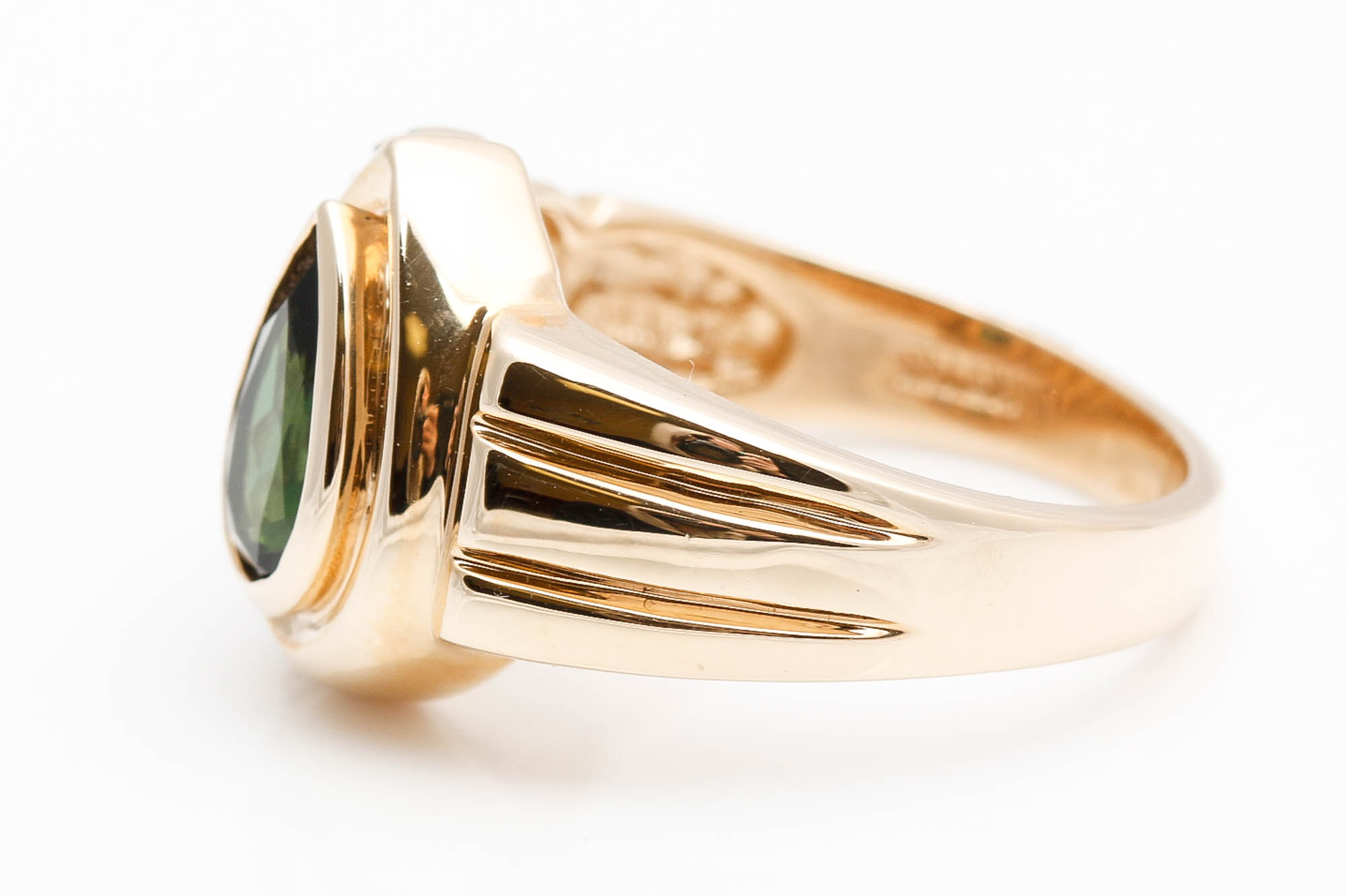 14K Yellow Gold Green Tourmaline and Diamond Ring