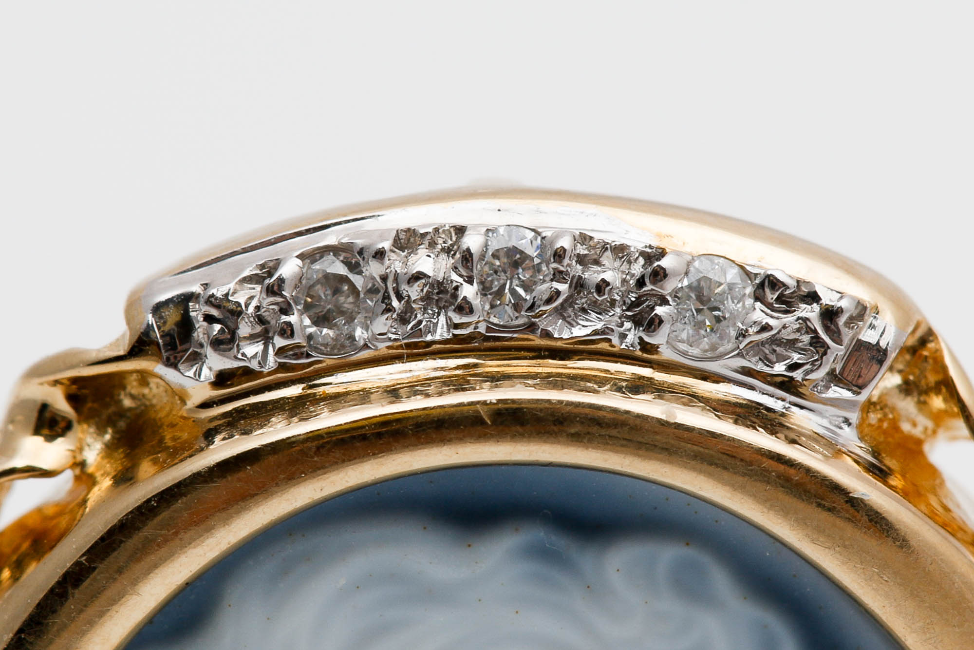 14K Yellow Gold Black Onyx Cameo and Diamond Earrings