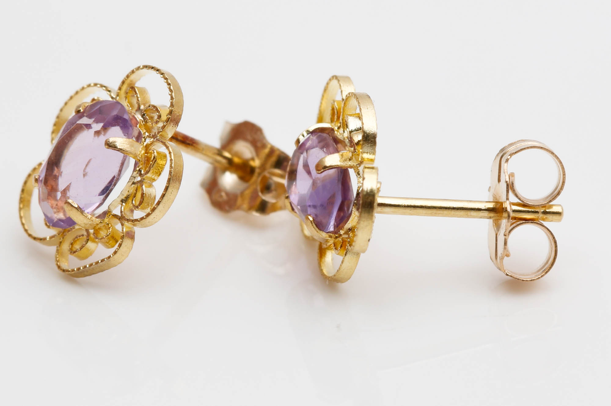 14K Yellow Gold Amethyst Earrings