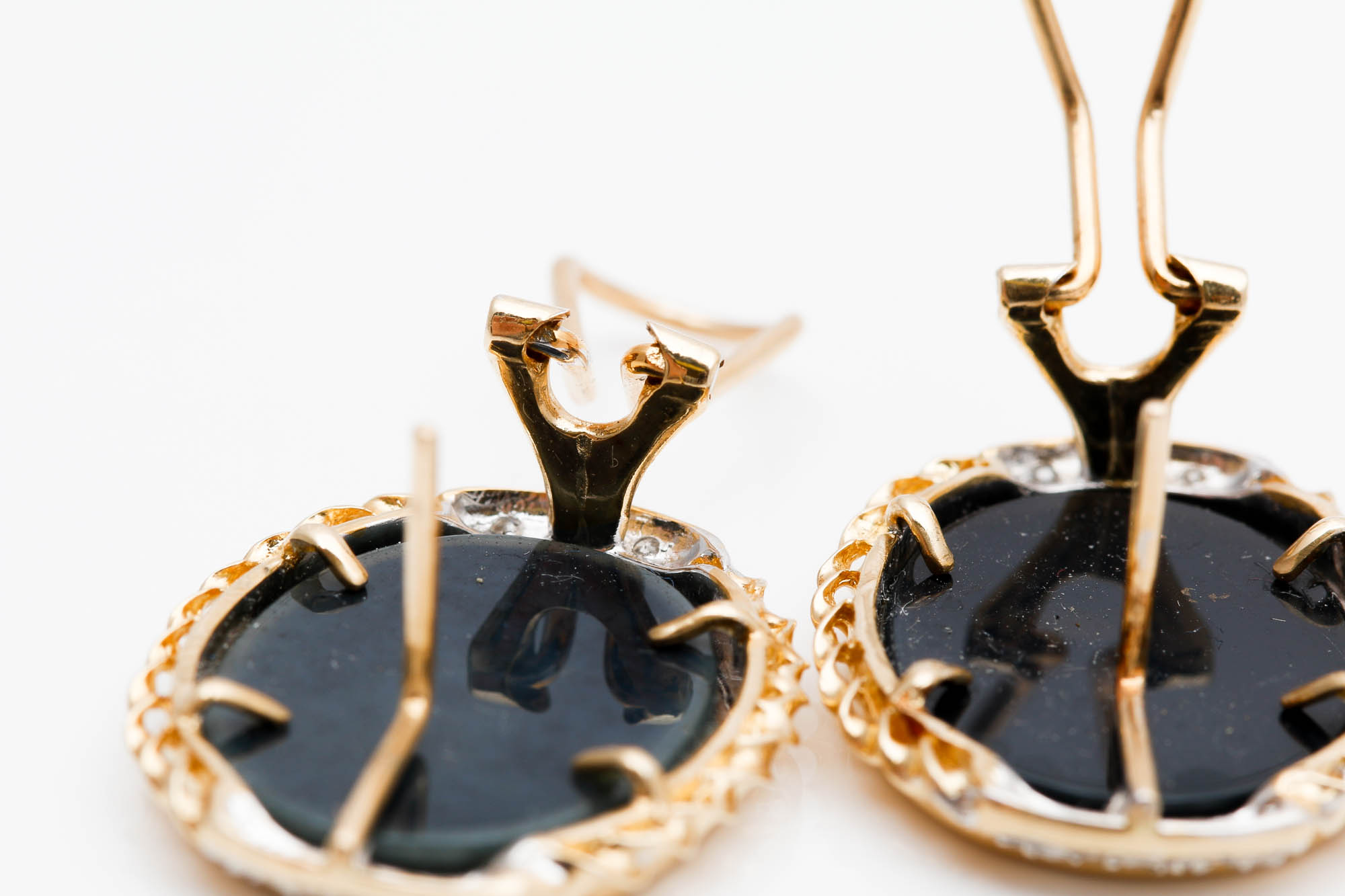 14K Yellow Gold Black Onyx Cameo and Diamond Earrings