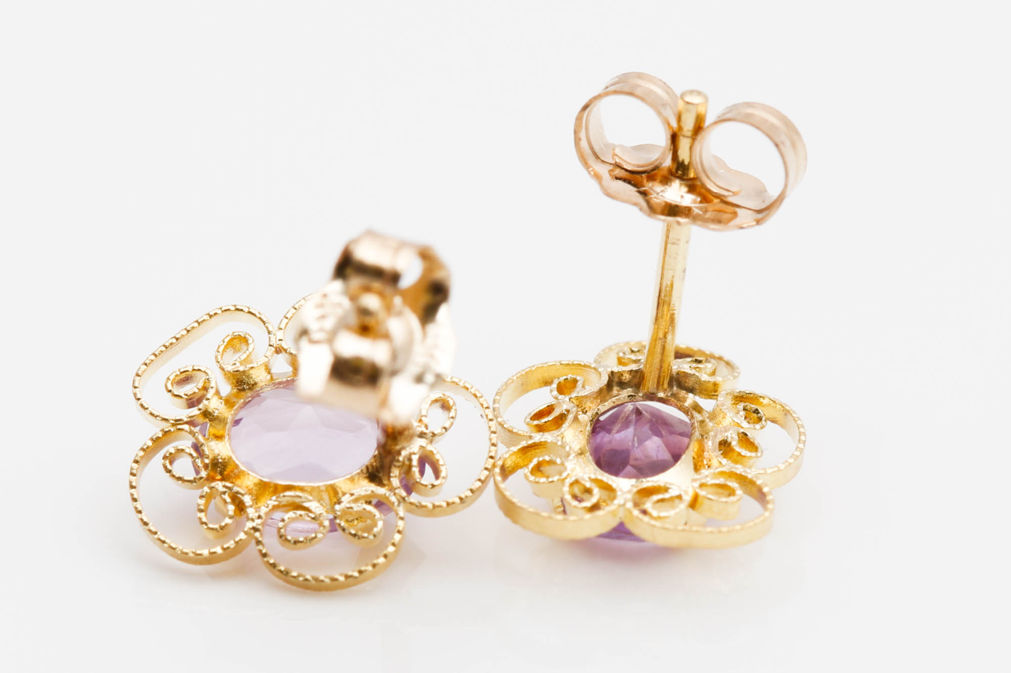 14K Yellow Gold Amethyst Earrings