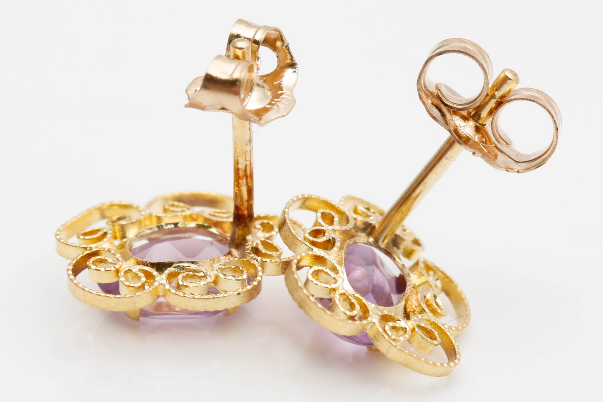 14K Yellow Gold Amethyst Earrings