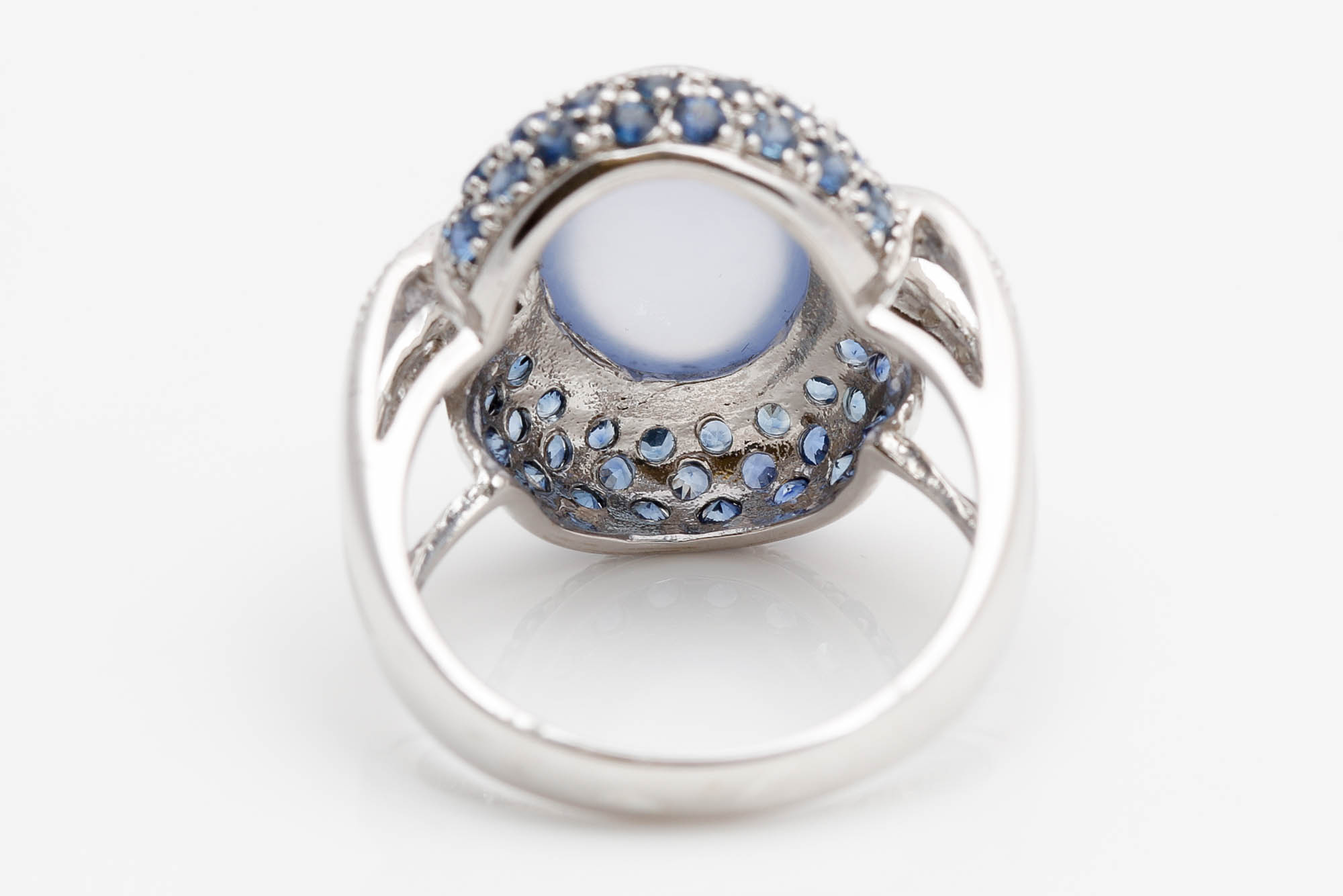 14K White Gold Chalcedony, Sapphire, and Diamond Ring