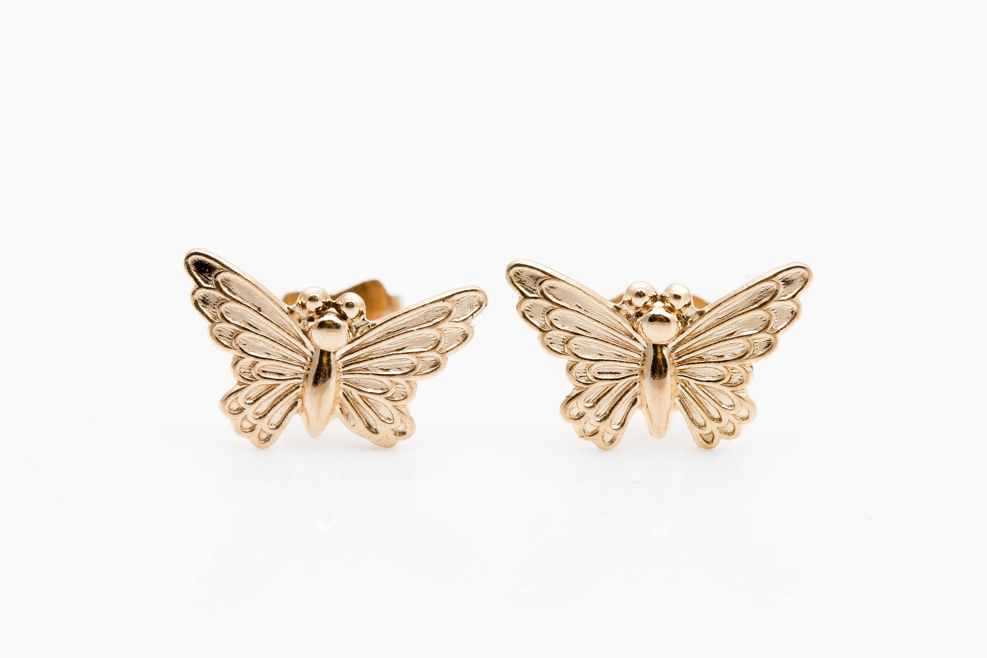 14K Yellow Gold Butterfly Studs