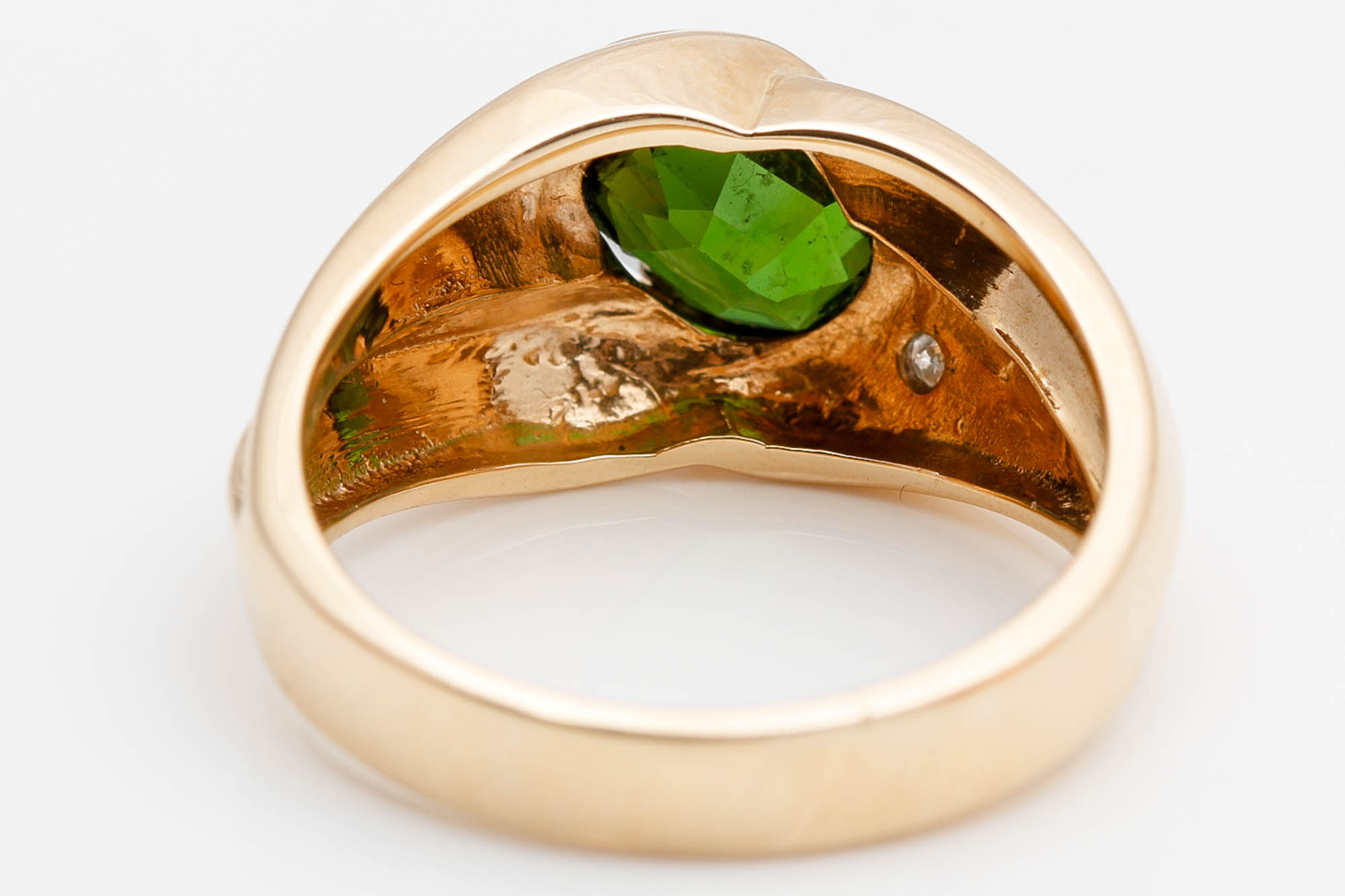 14K Yellow Gold Green Tourmaline and Diamond Ring