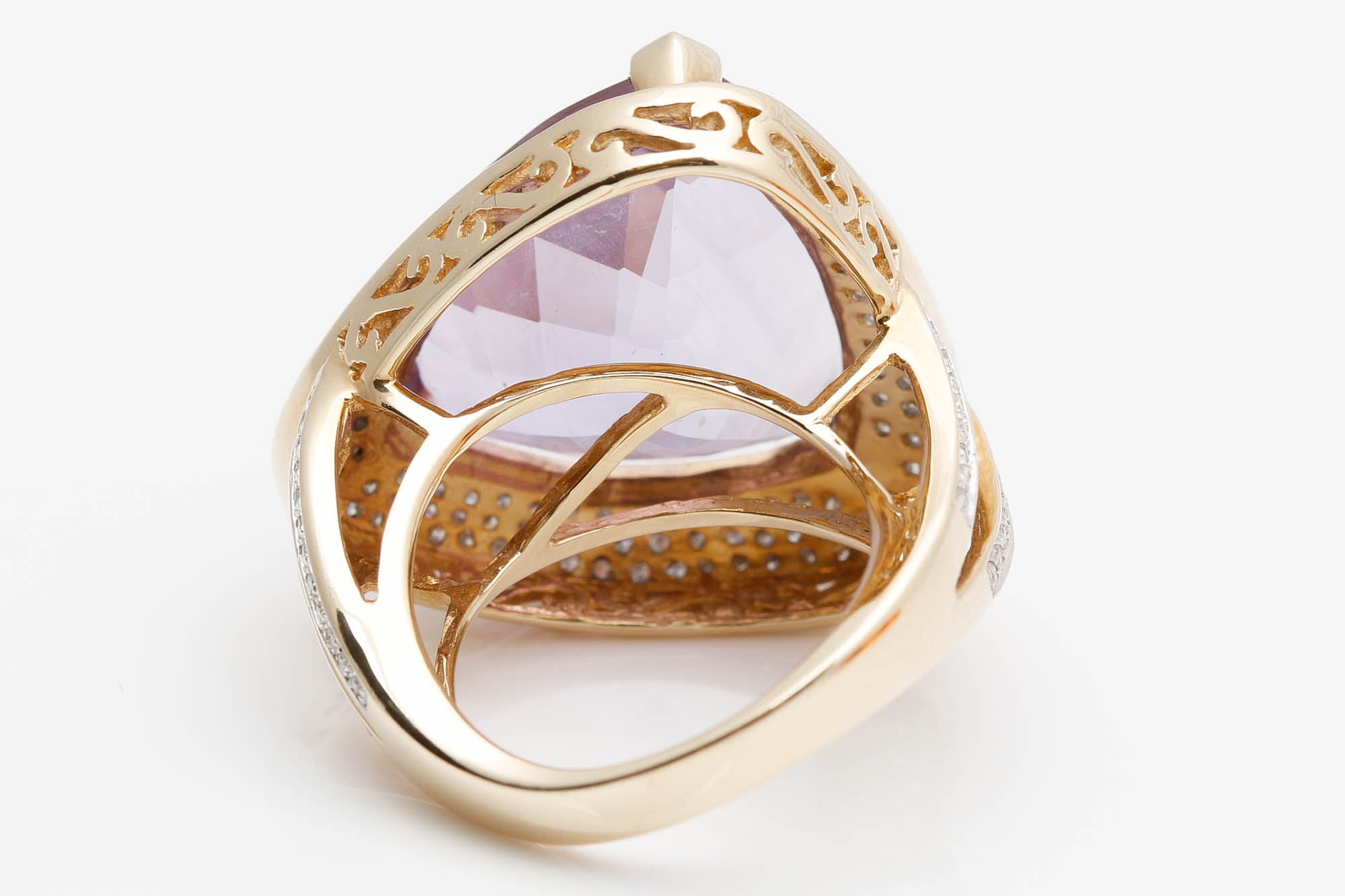 14K Yellow Gold Amethyst and Diamond Ring