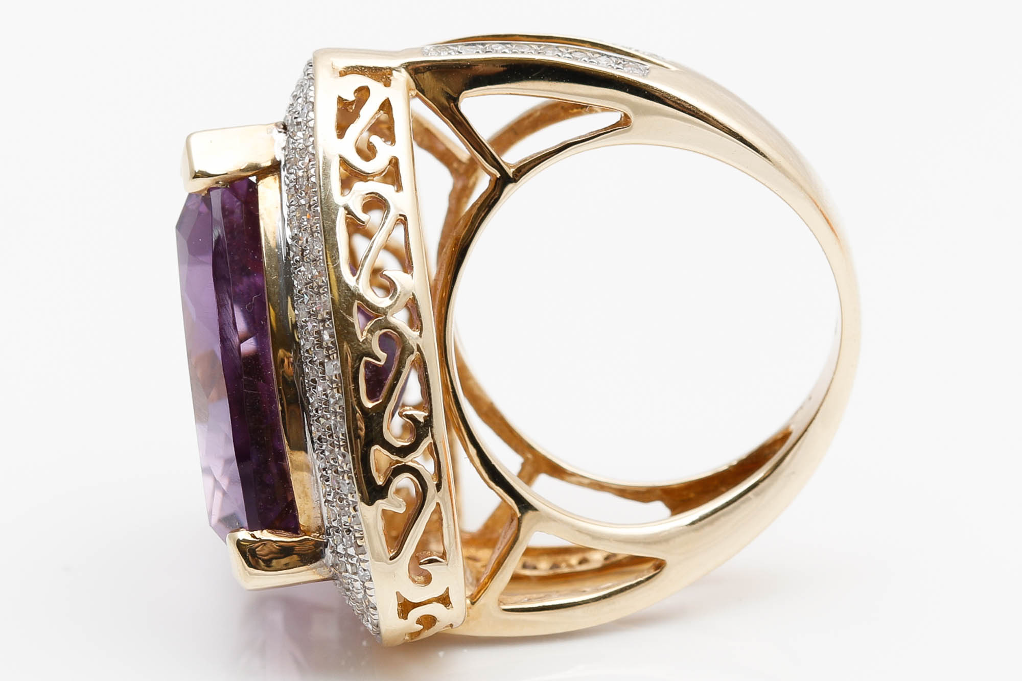 14K Yellow Gold Amethyst and Diamond Ring