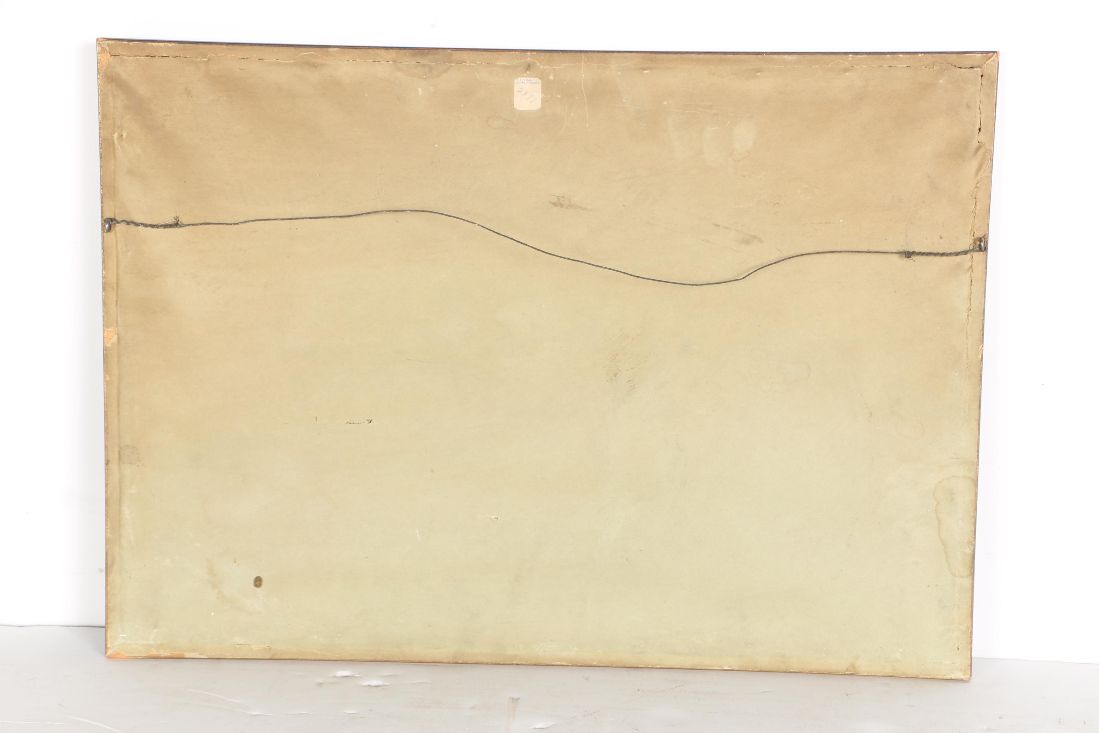 Offset Lithograph of a Greyhound Bus Before a Mountain River