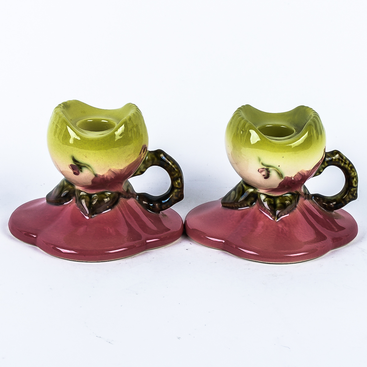 Pair of Hull Pottery Woodland 3.5" Candle Holders