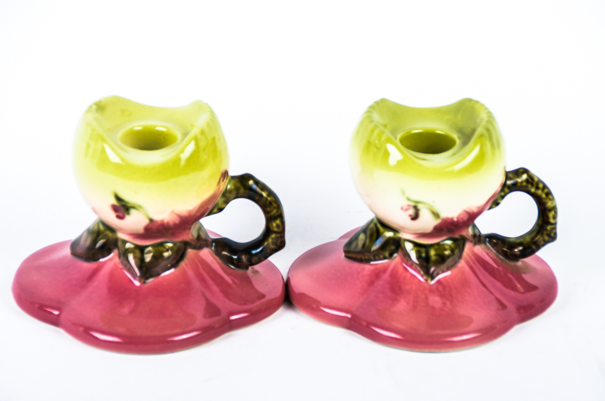 Pair of Hull Pottery Woodland 3.5" Candle Holders