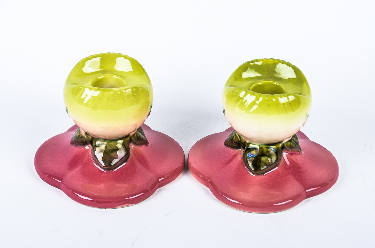 Pair of Hull Pottery Woodland 3.5" Candle Holders