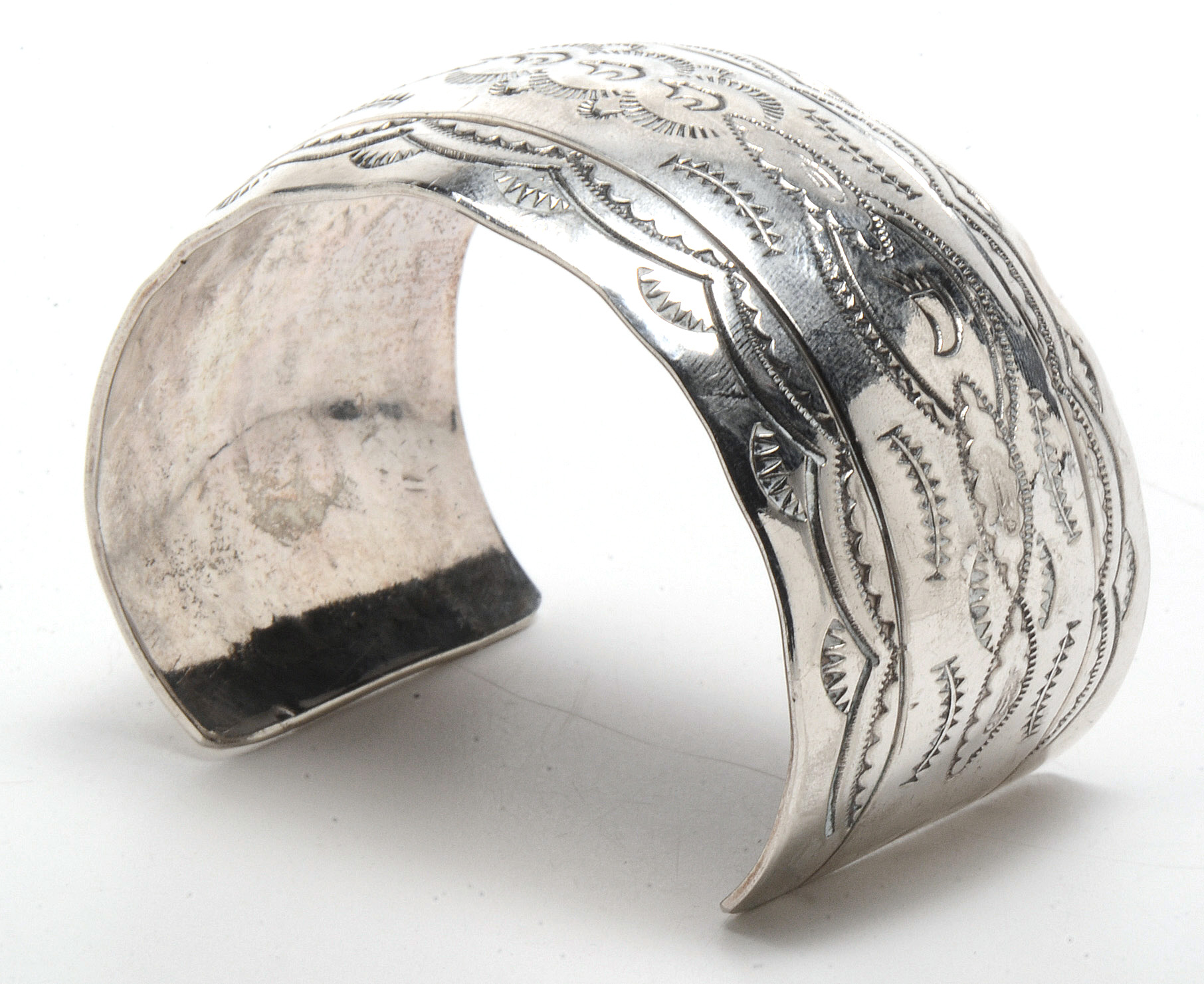 Signed Marie Morgan Navajo Sterling Silver Cuff Bracelet