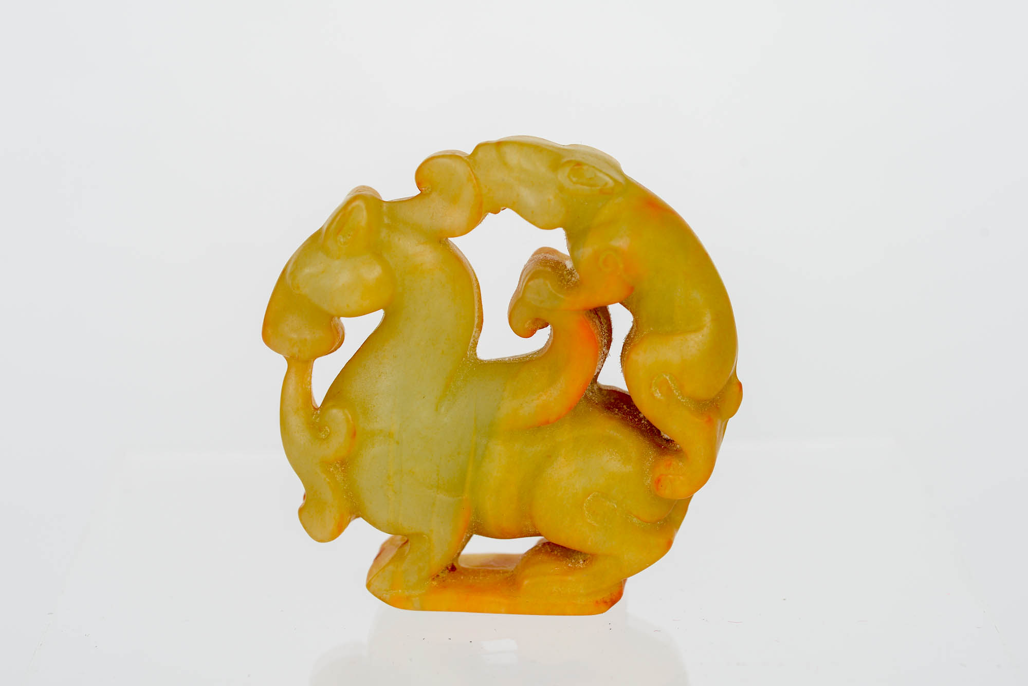 Serpentine Winged Horse and Rabbit Figurine