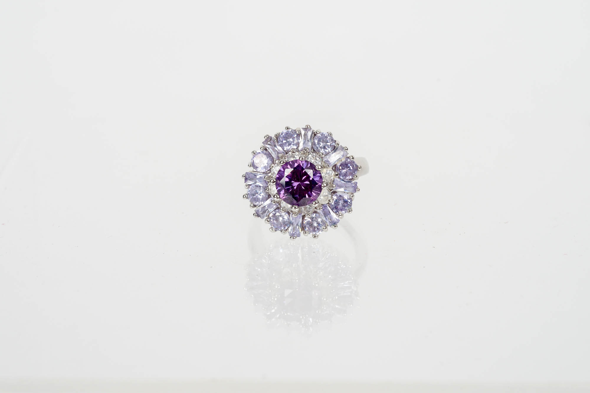 Sterling Silver Ring With Synthetic Purple Zircon, Iolite, and Cubic Zirconia