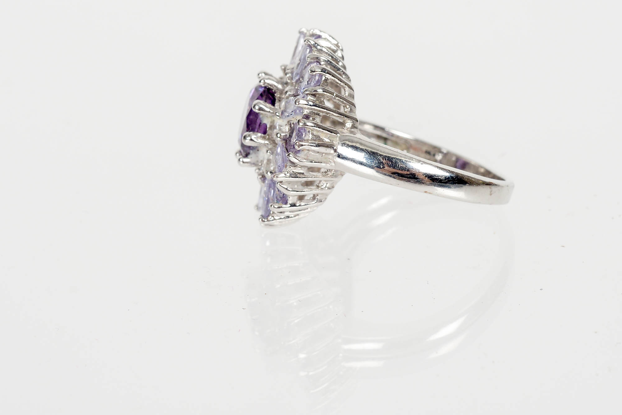 Sterling Silver Ring With Synthetic Purple Zircon, Iolite, and Cubic Zirconia