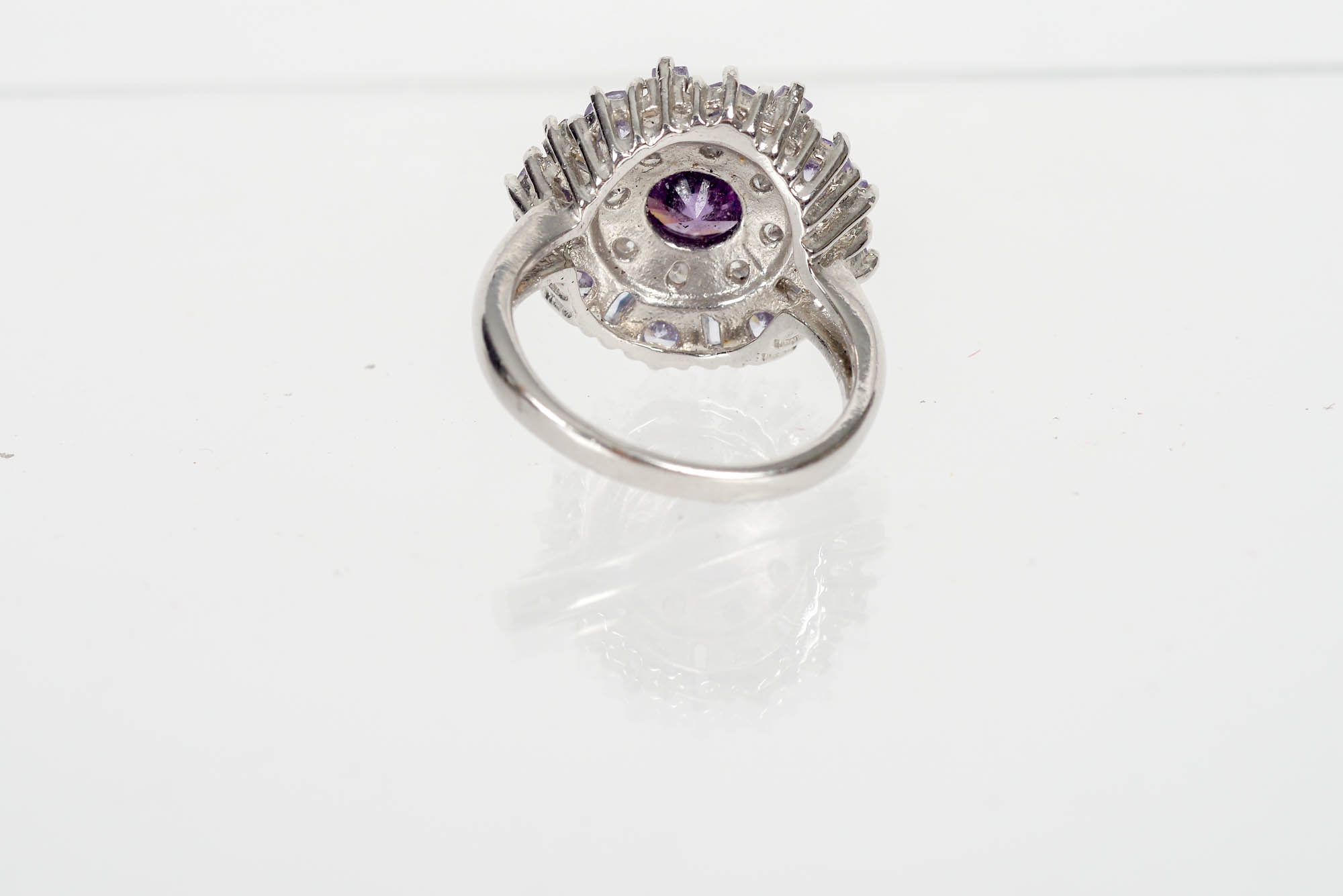 Sterling Silver Ring With Synthetic Purple Zircon, Iolite, and Cubic Zirconia