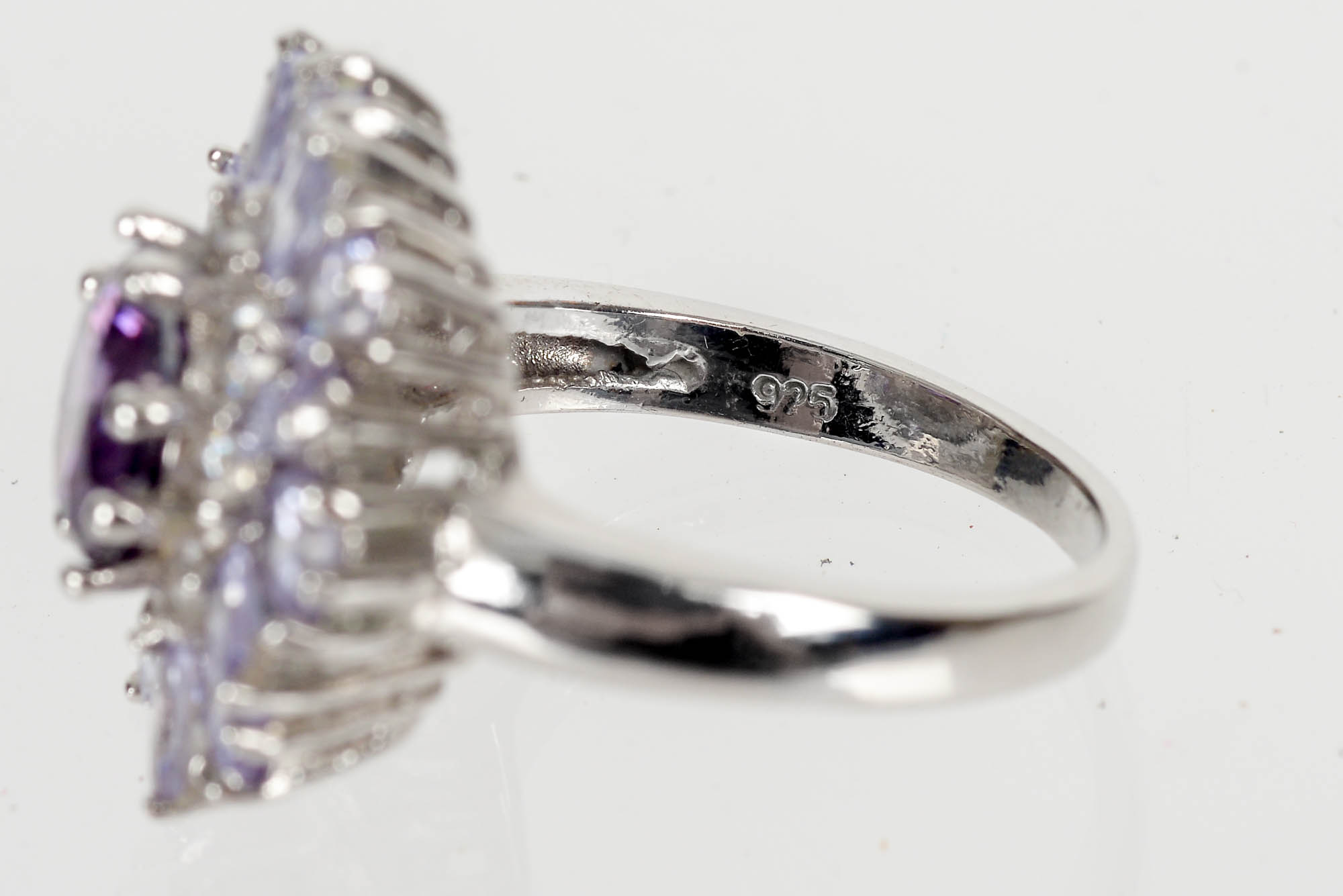 Sterling Silver Ring With Synthetic Purple Zircon, Iolite, and Cubic Zirconia