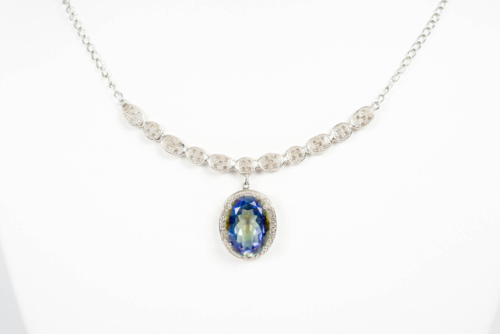 Sterling Silver Necklace with Quartz and Diamonds and Necklace with Amethyst and Quartz