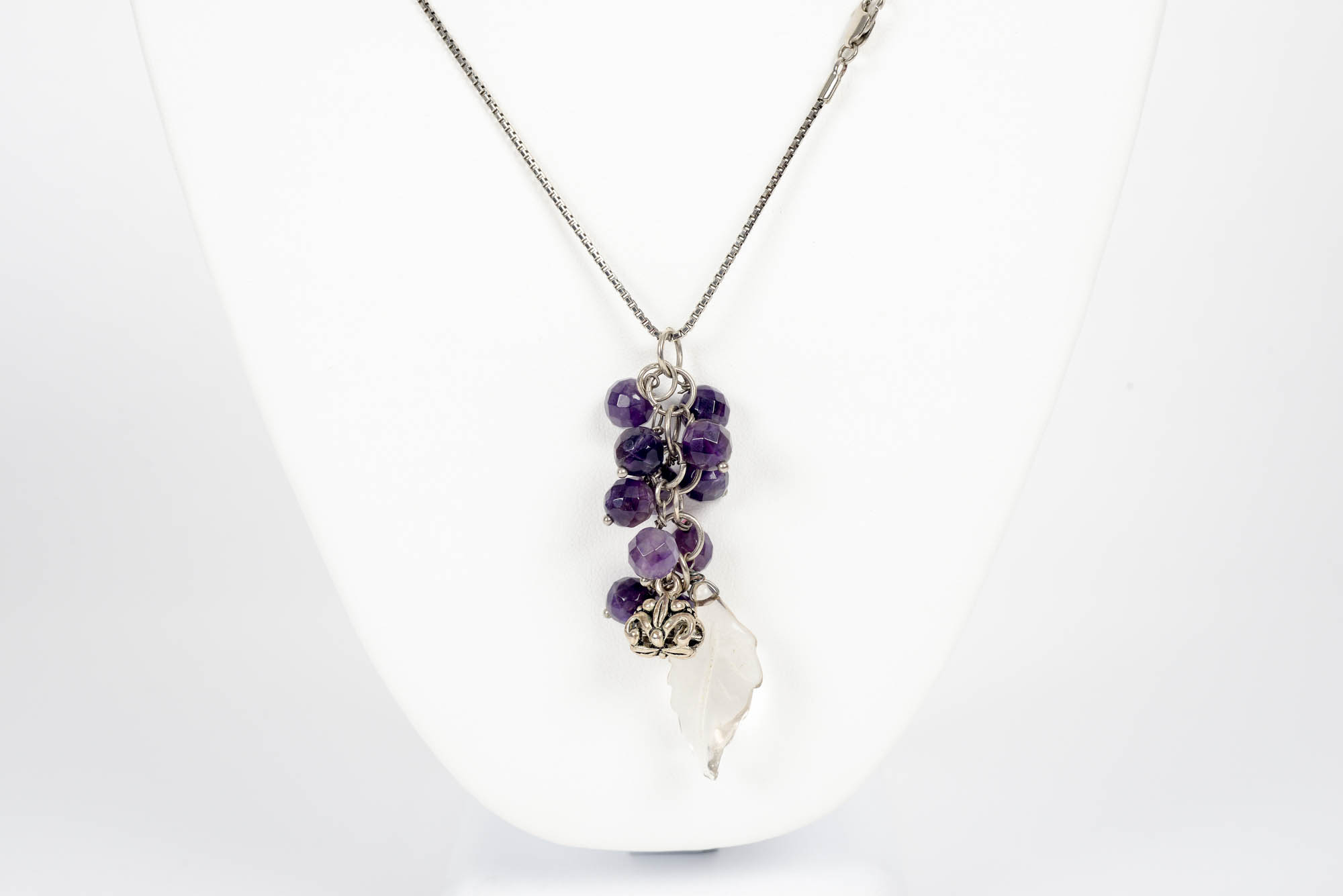 Sterling Silver Necklace with Quartz and Diamonds and Necklace with Amethyst and Quartz