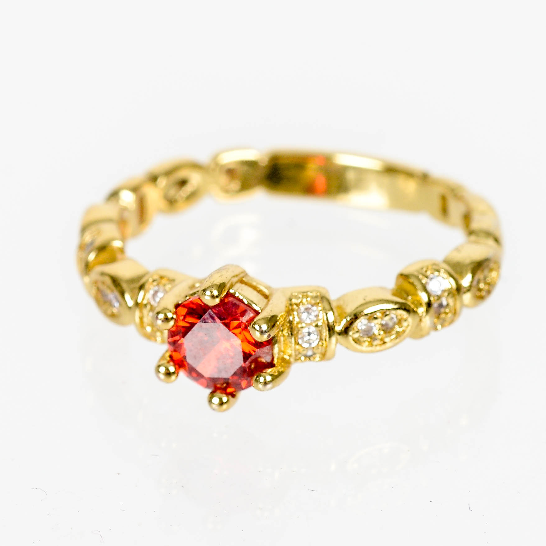 Gold-Plated Ring With Spessartite Garnet and Cubic Zirconia