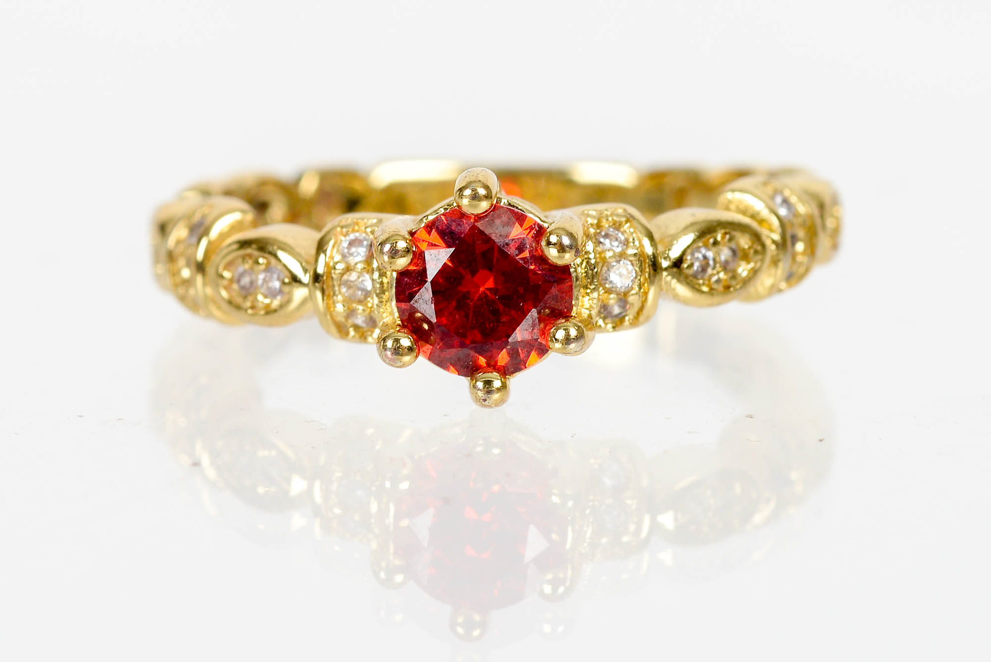 Gold-Plated Ring With Spessartite Garnet and Cubic Zirconia