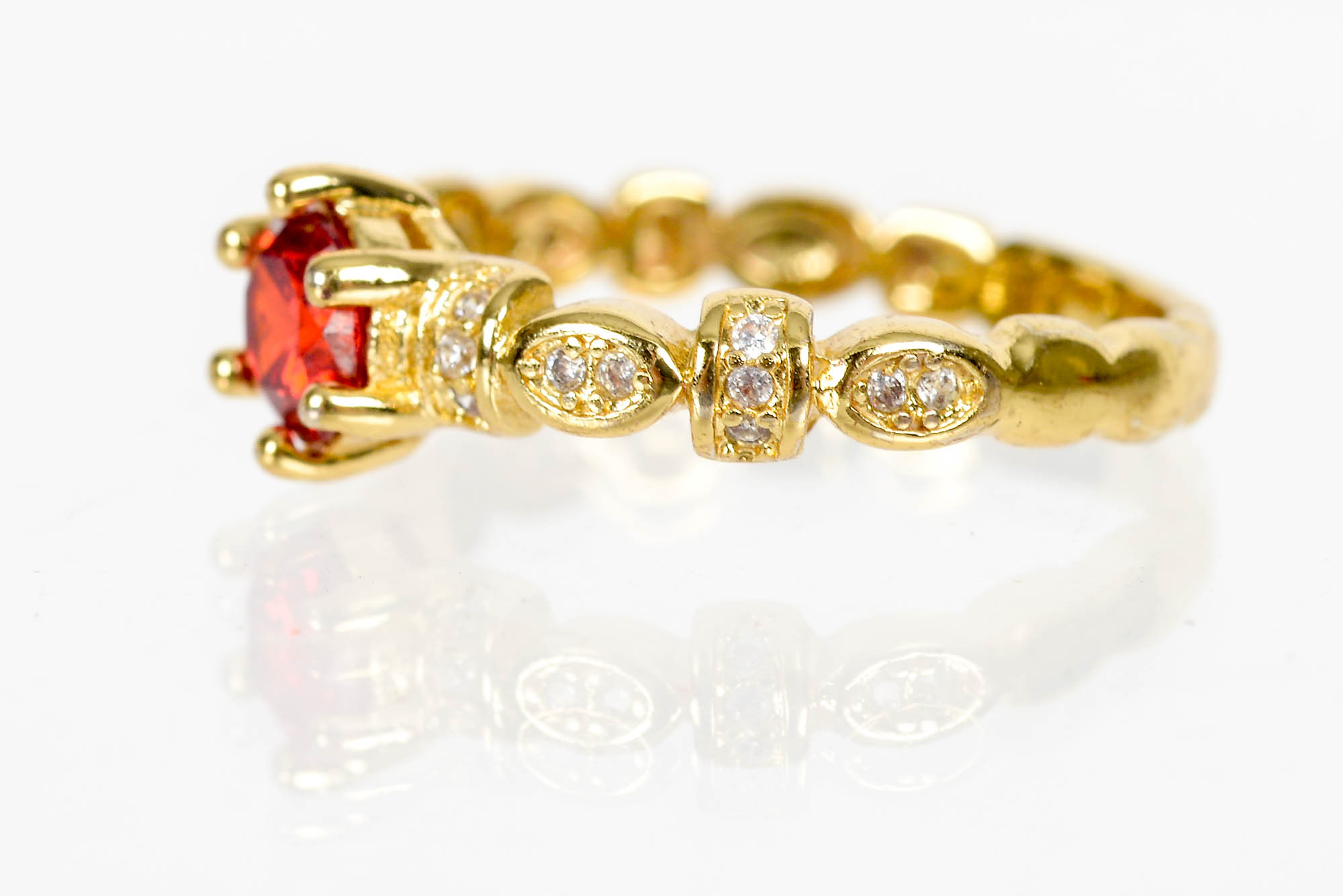Gold-Plated Ring With Spessartite Garnet and Cubic Zirconia