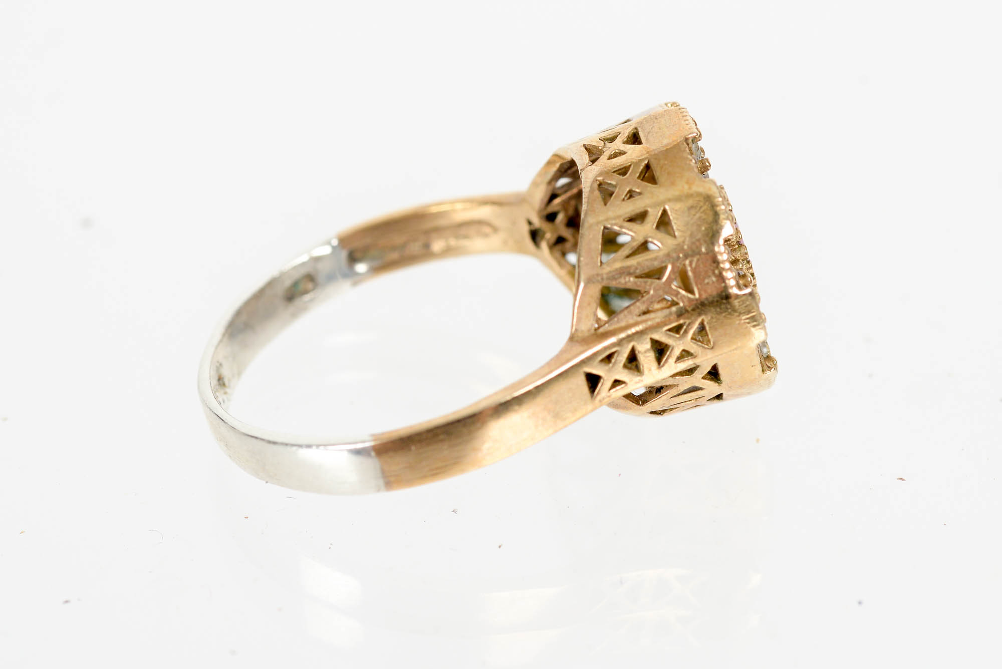 10K Gold Ring With Synthetic Ruby, Cubic Zirconia, and Glass