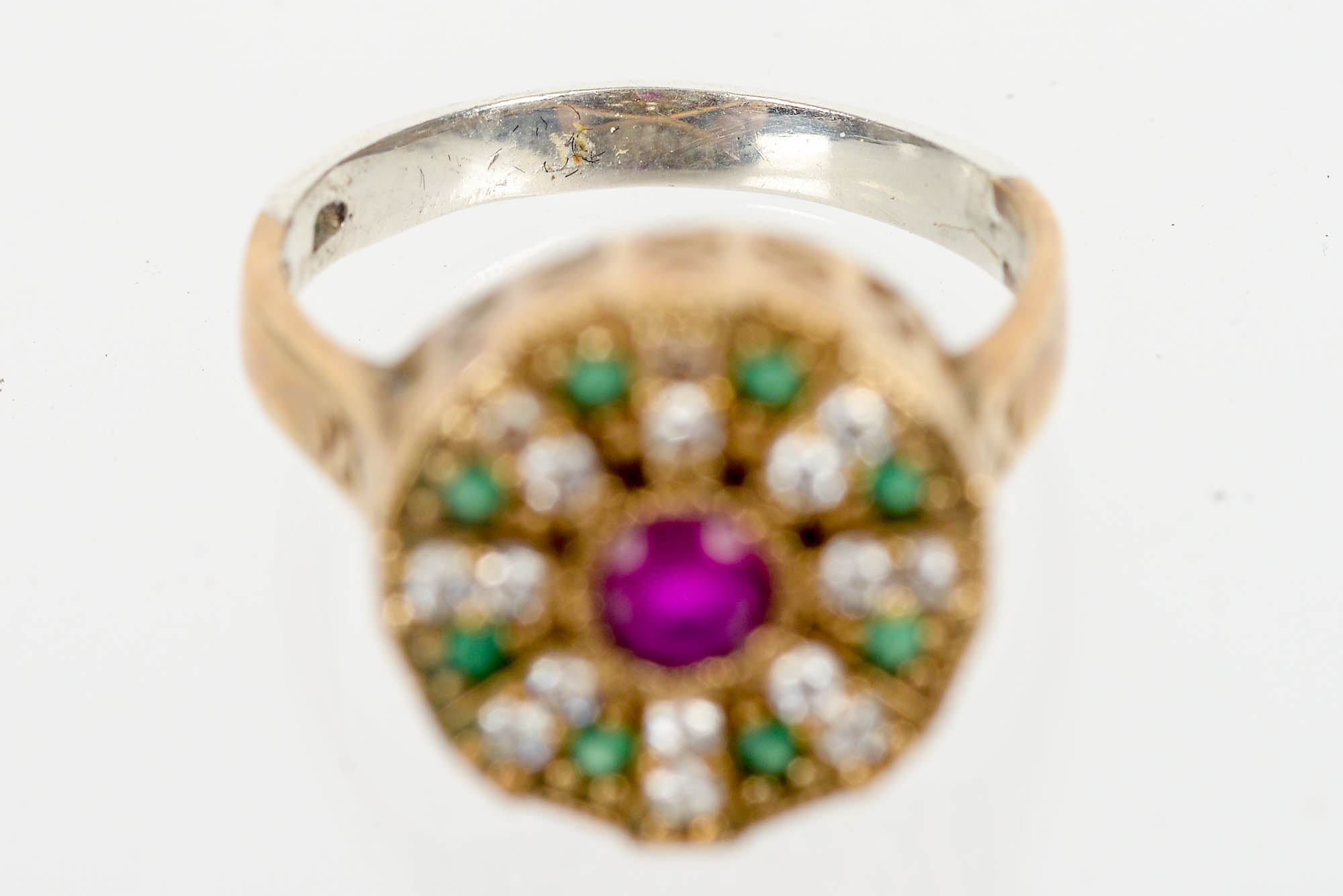 10K Gold Ring With Synthetic Ruby, Cubic Zirconia, and Glass