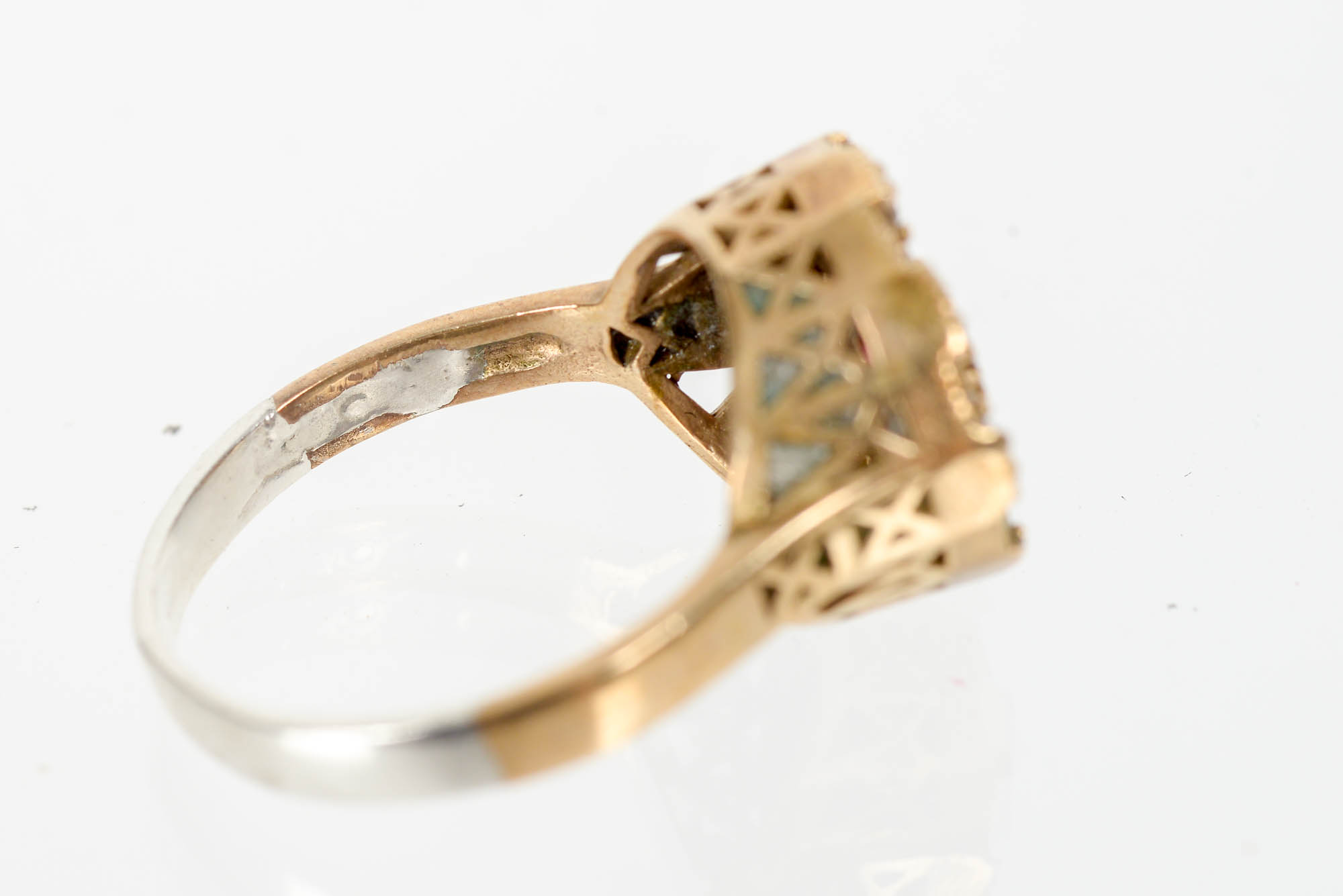 10K Gold Ring With Synthetic Ruby, Cubic Zirconia, and Glass