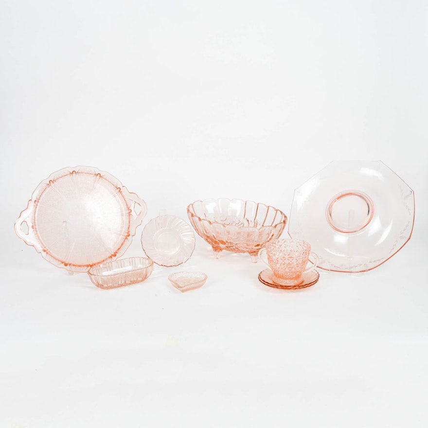 Collection of Pink Pressed Glass including Arcoroc France