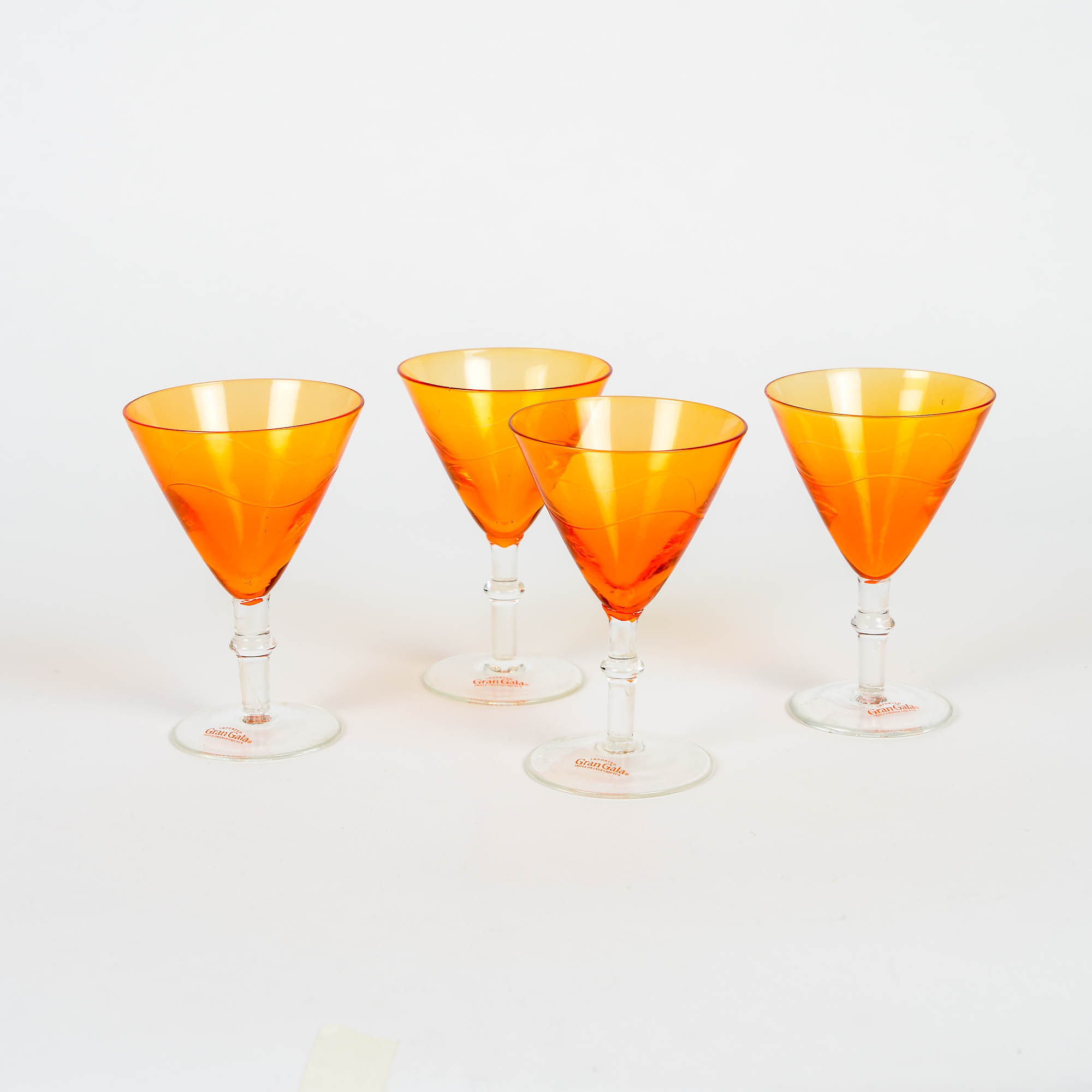 Vintage French 1970 Gran Gala Triple Orange Crystal Cocktail Liquor Glasses
