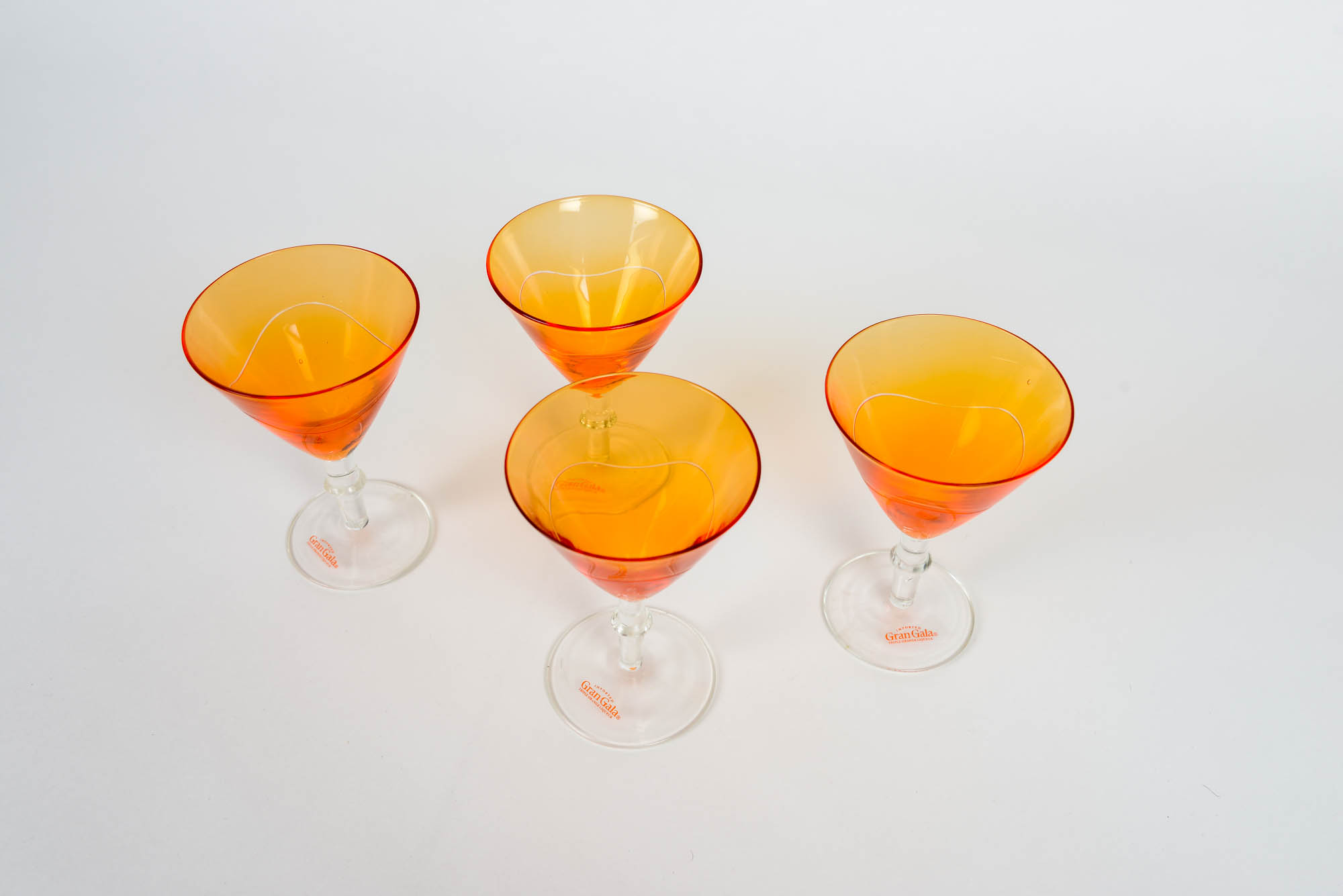 Vintage French 1970 Gran Gala Triple Orange Crystal Cocktail Liquor Glasses
