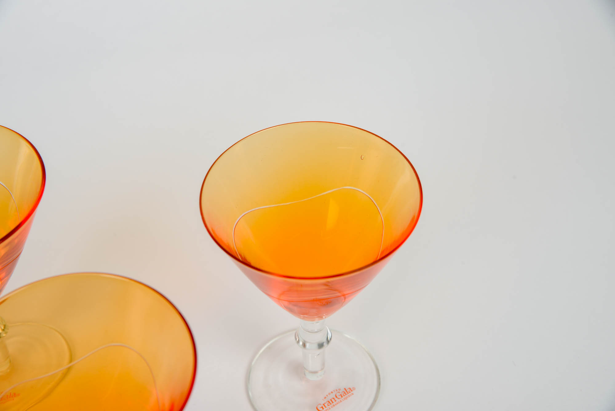 Vintage French 1970 Gran Gala Triple Orange Crystal Cocktail Liquor Glasses