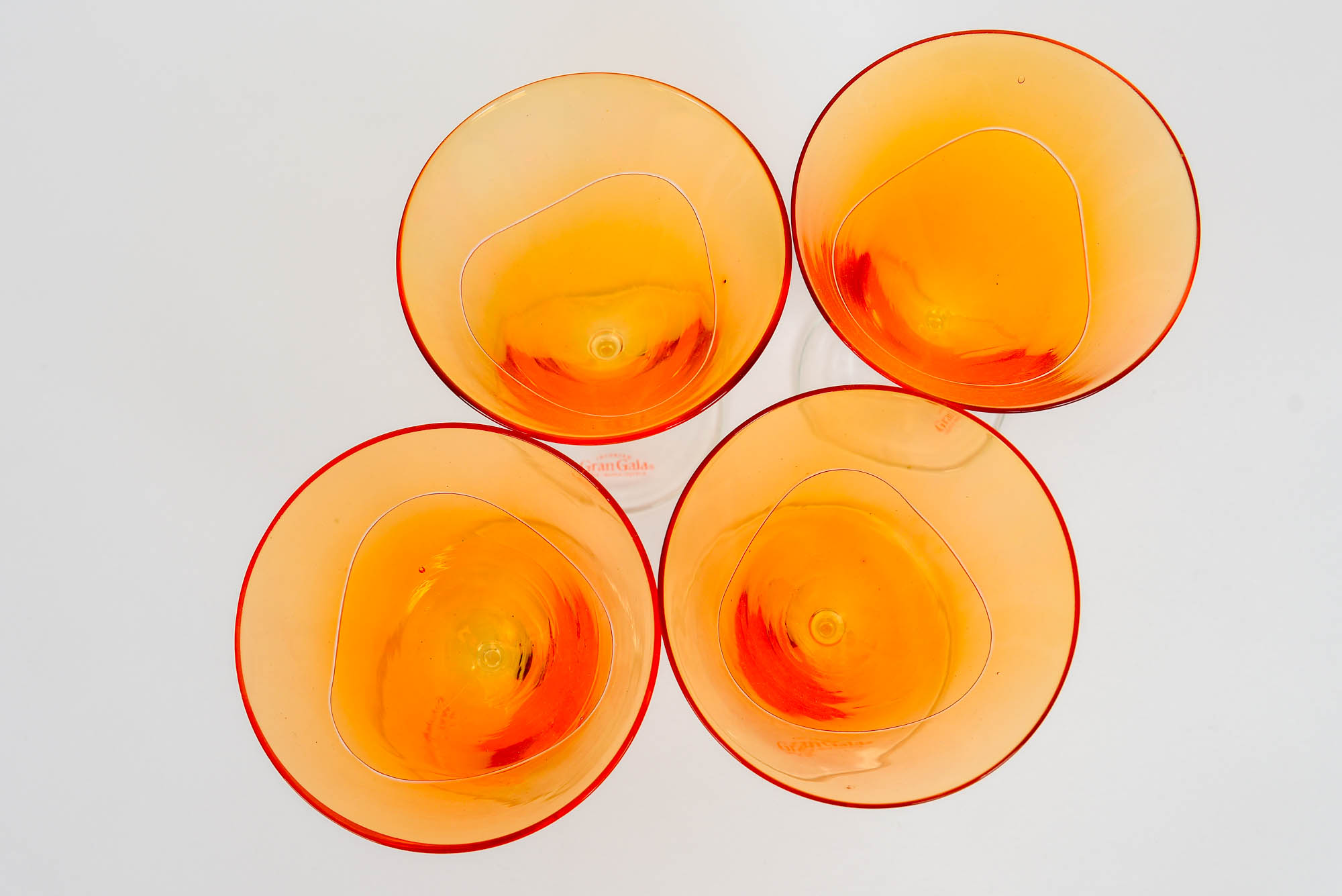 Vintage French 1970 Gran Gala Triple Orange Crystal Cocktail Liquor Glasses
