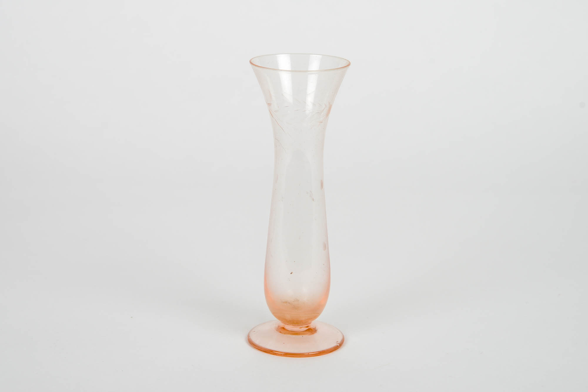 Set of Vintage Etched Pink Glass Stemware