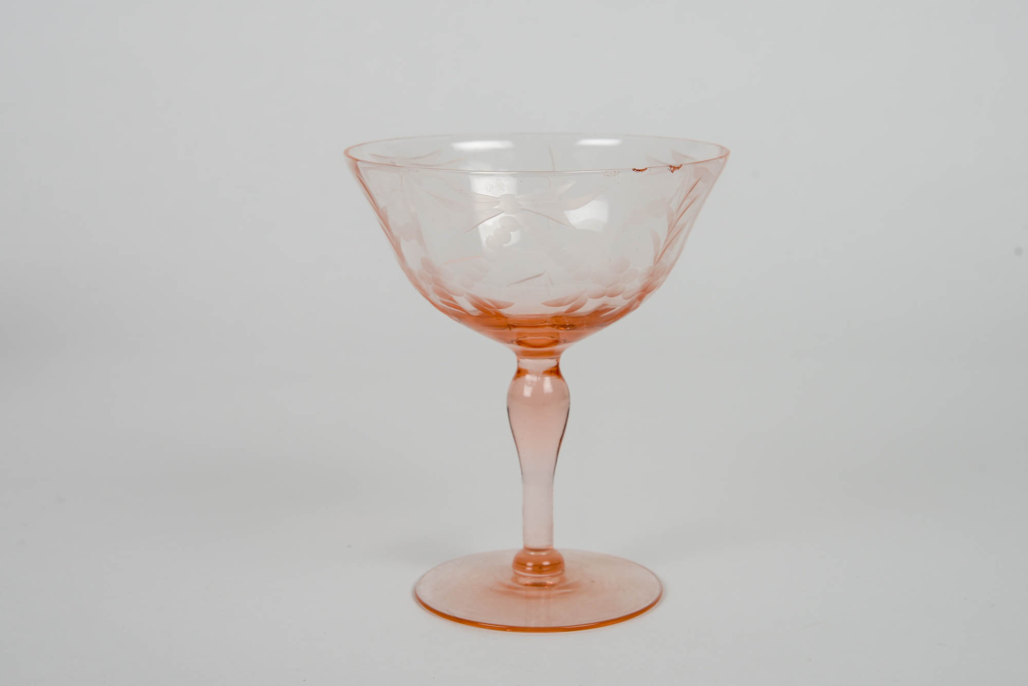 Set of Vintage Etched Pink Glass Stemware