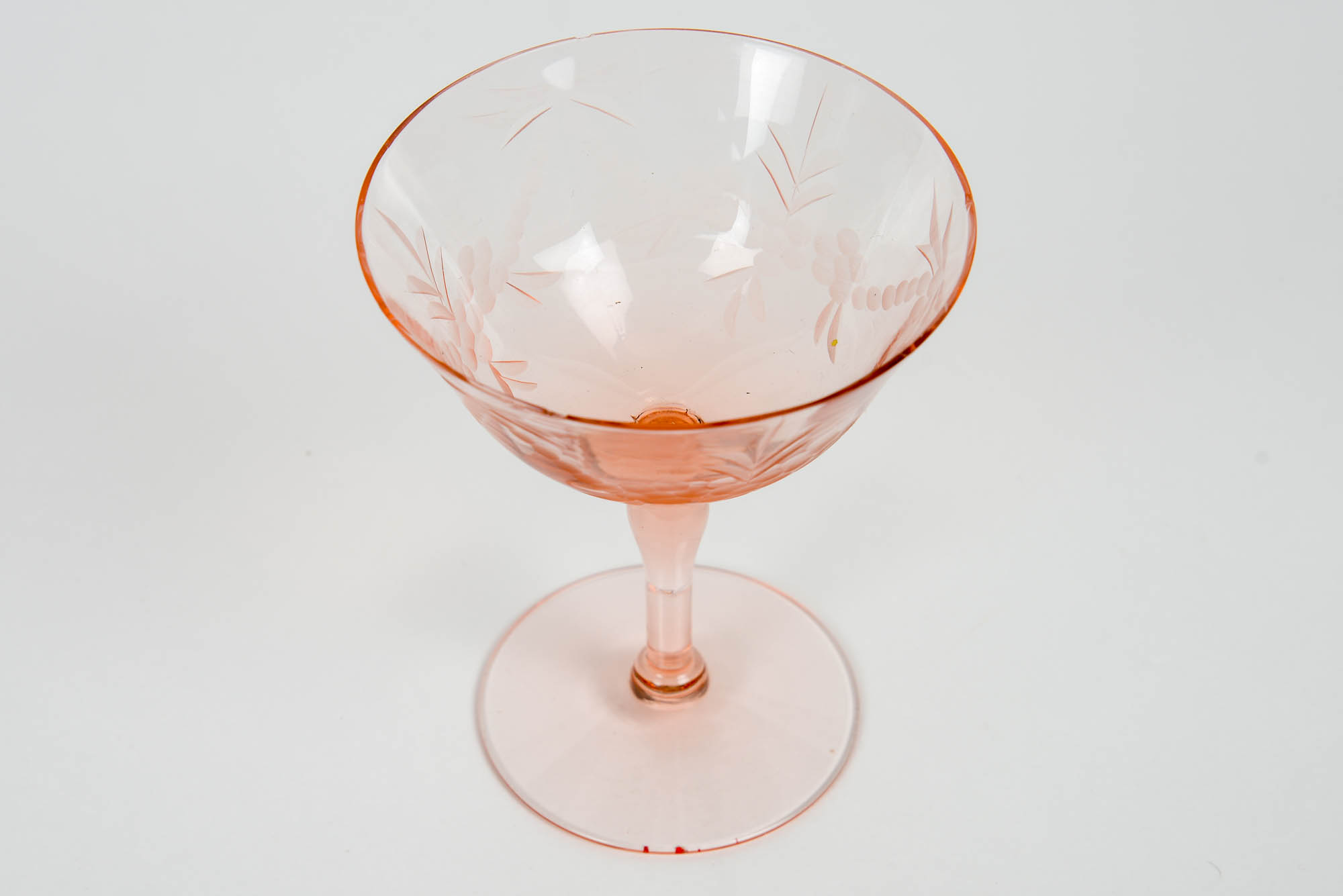 Set of Vintage Etched Pink Glass Stemware