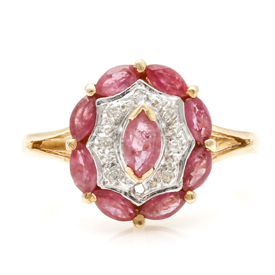 14K Yellow Gold Ruby and Diamond Ring