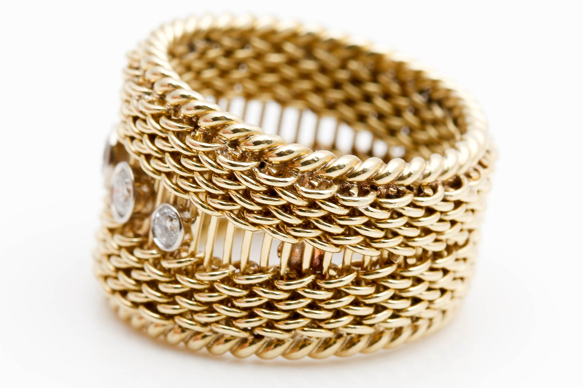 18K Yellow Gold Diamond Twisted Rope Band
