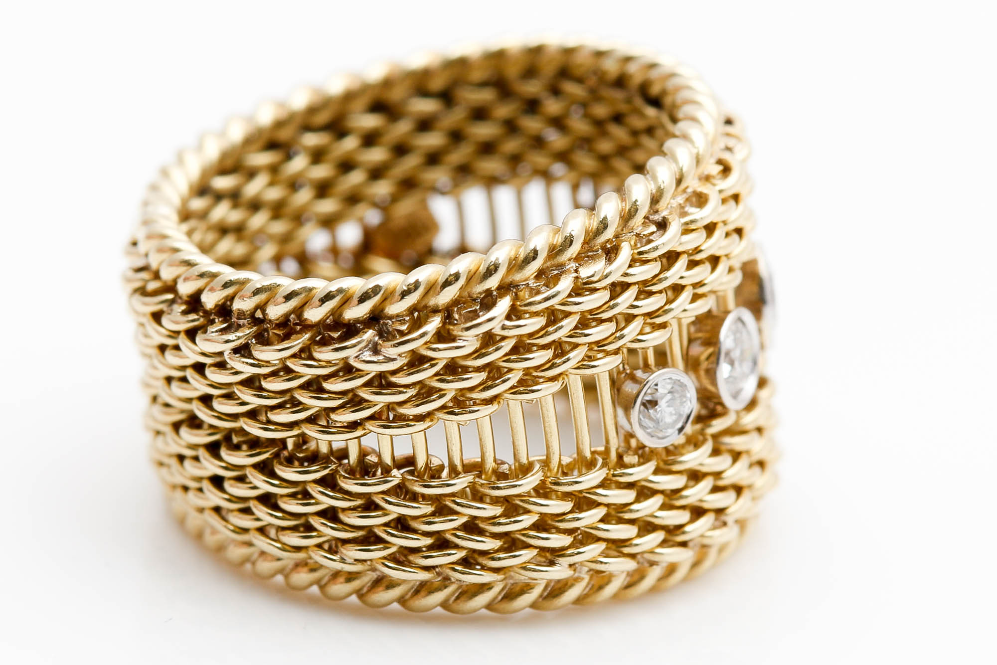 18K Yellow Gold Diamond Twisted Rope Band
