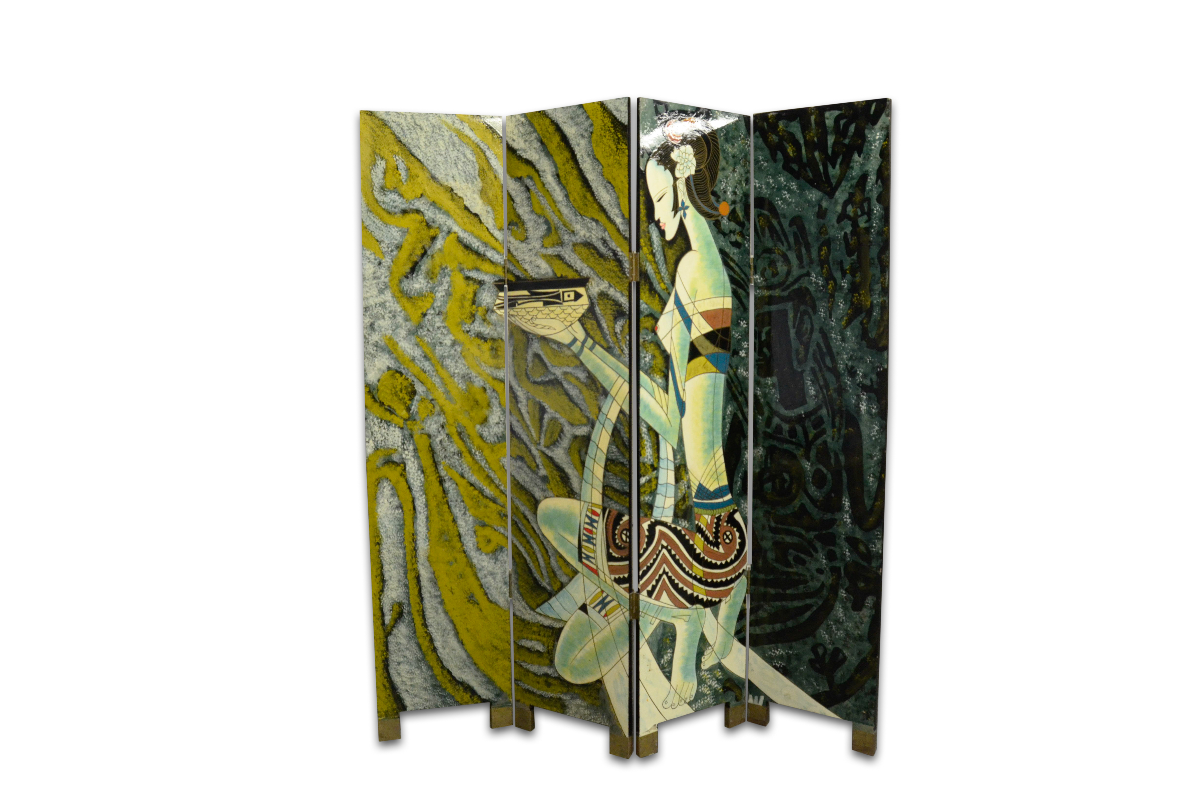 Contemporary Chinese Paneled Room Divider Screen